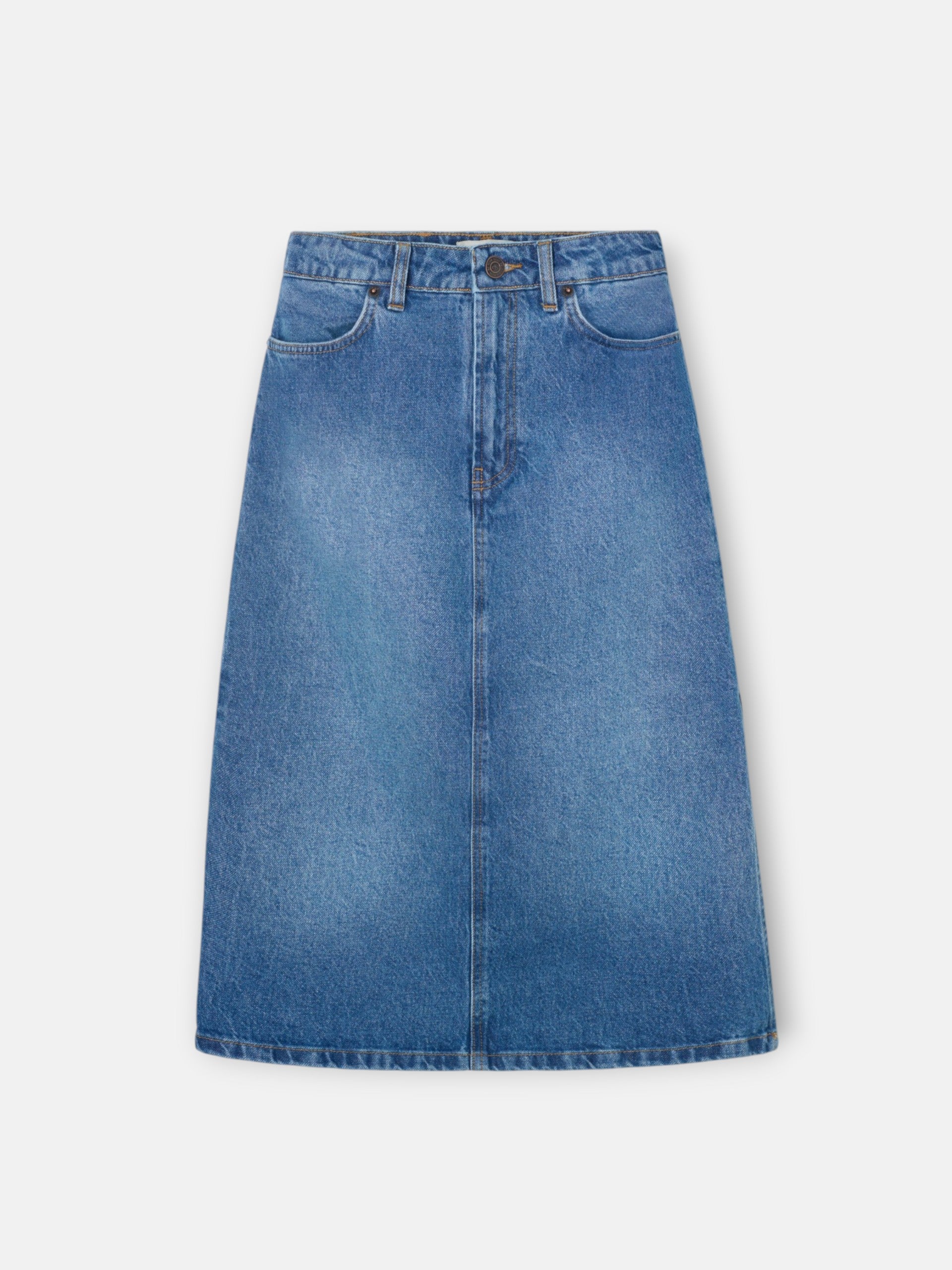 Falda midi recta abertura lateral denim