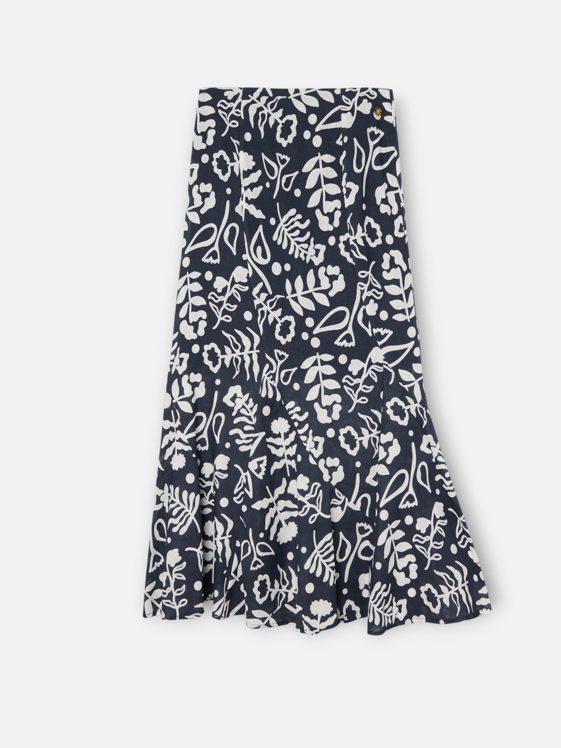 Flowy skirt with navy print ruffles