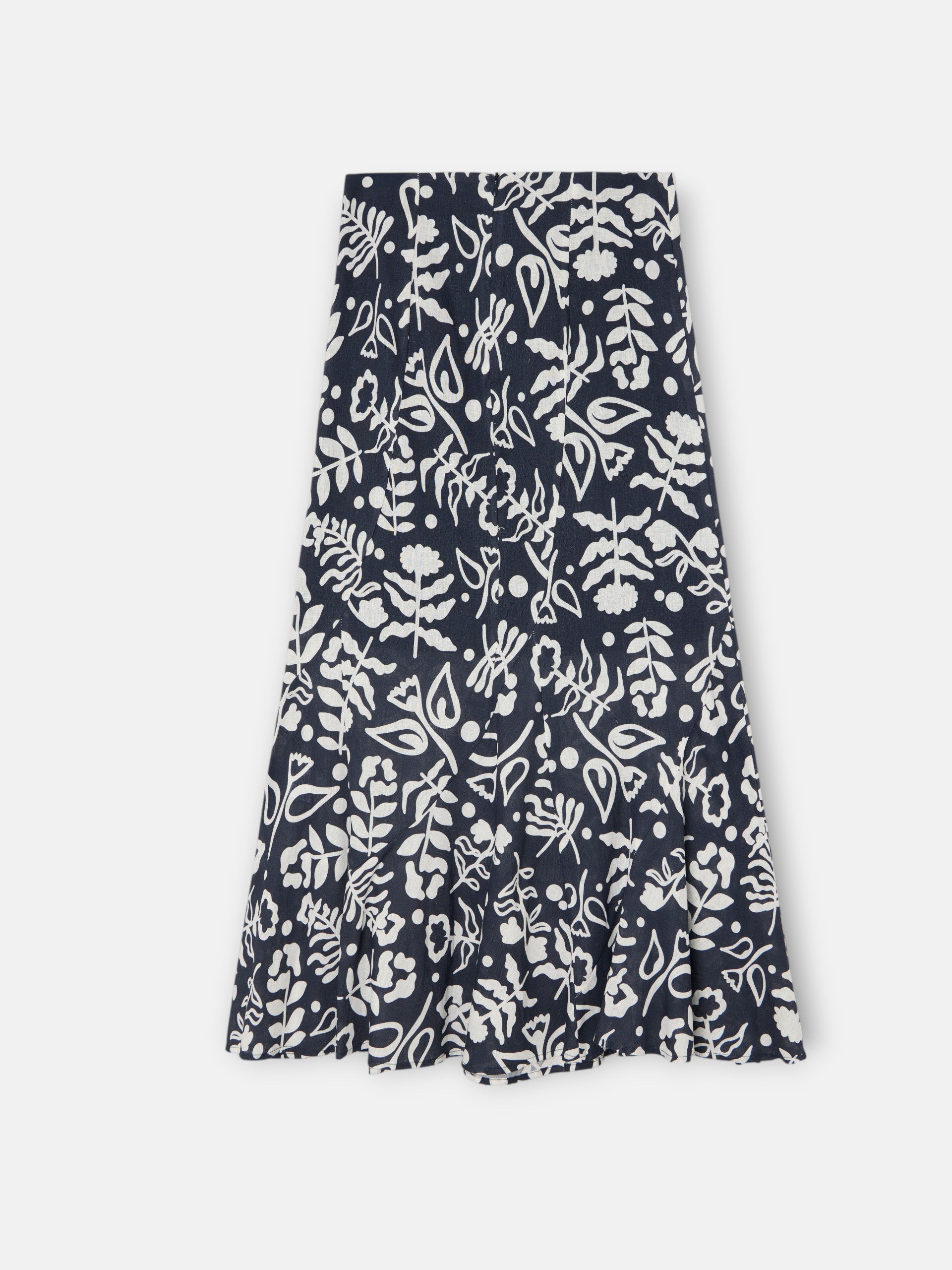 Flowy skirt with navy print ruffles