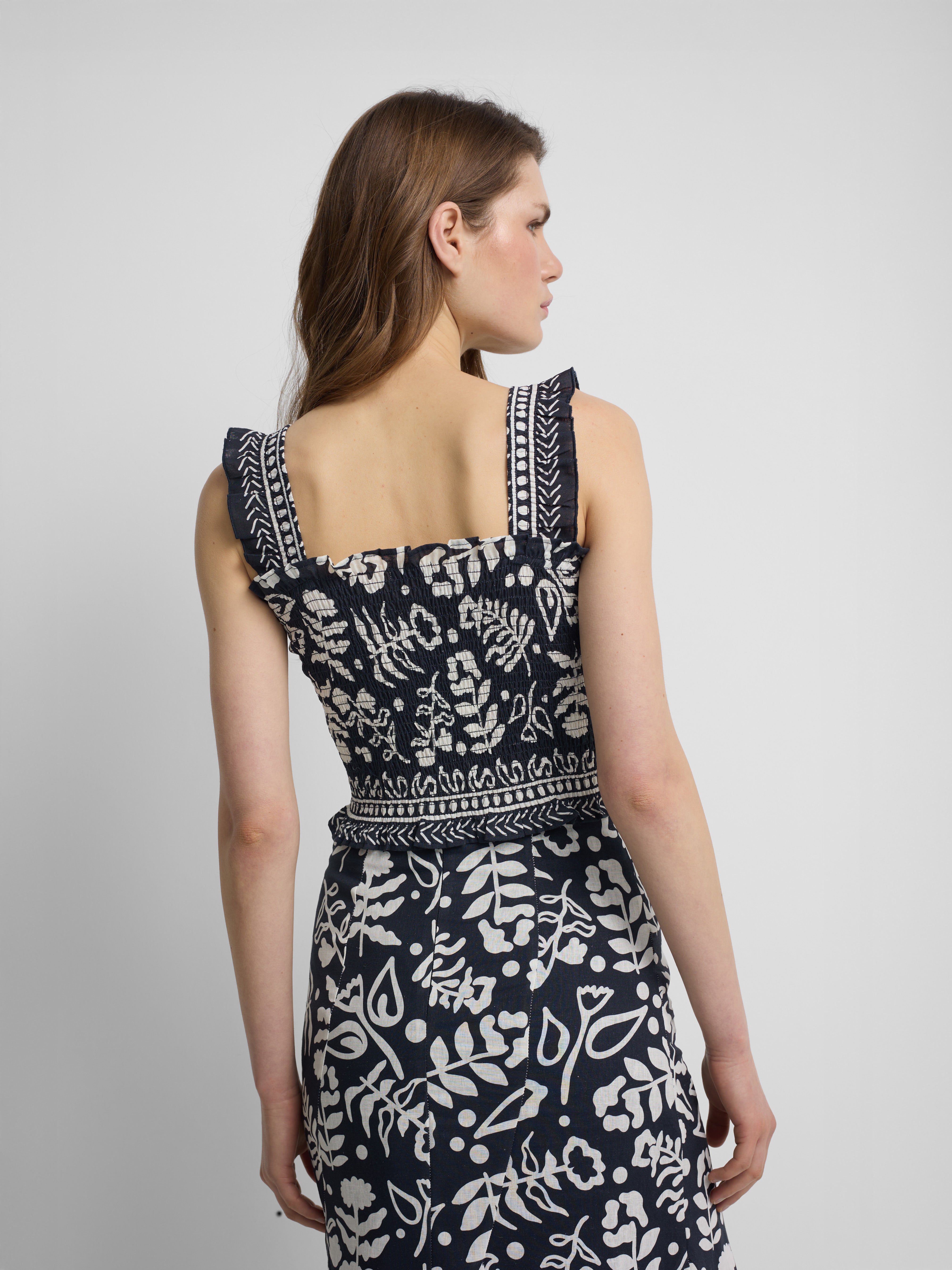 Top bustier à imprimé fleuri marine