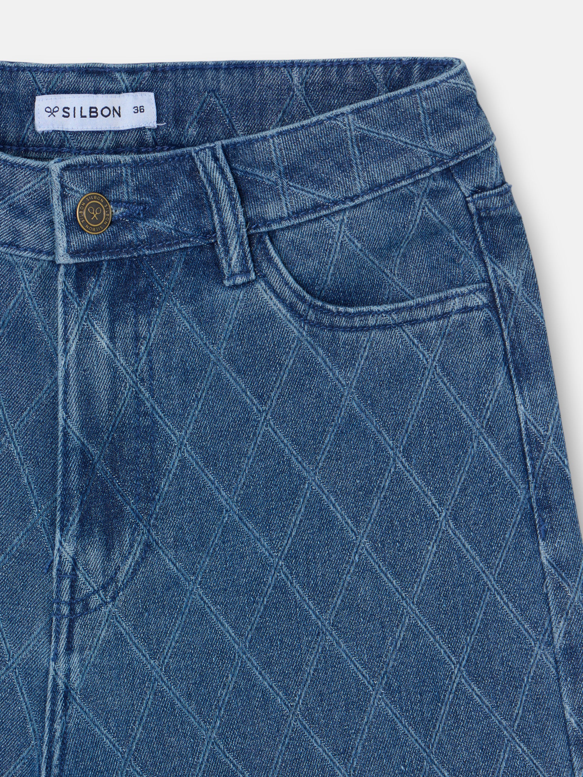 Blue diamond print denim trousers