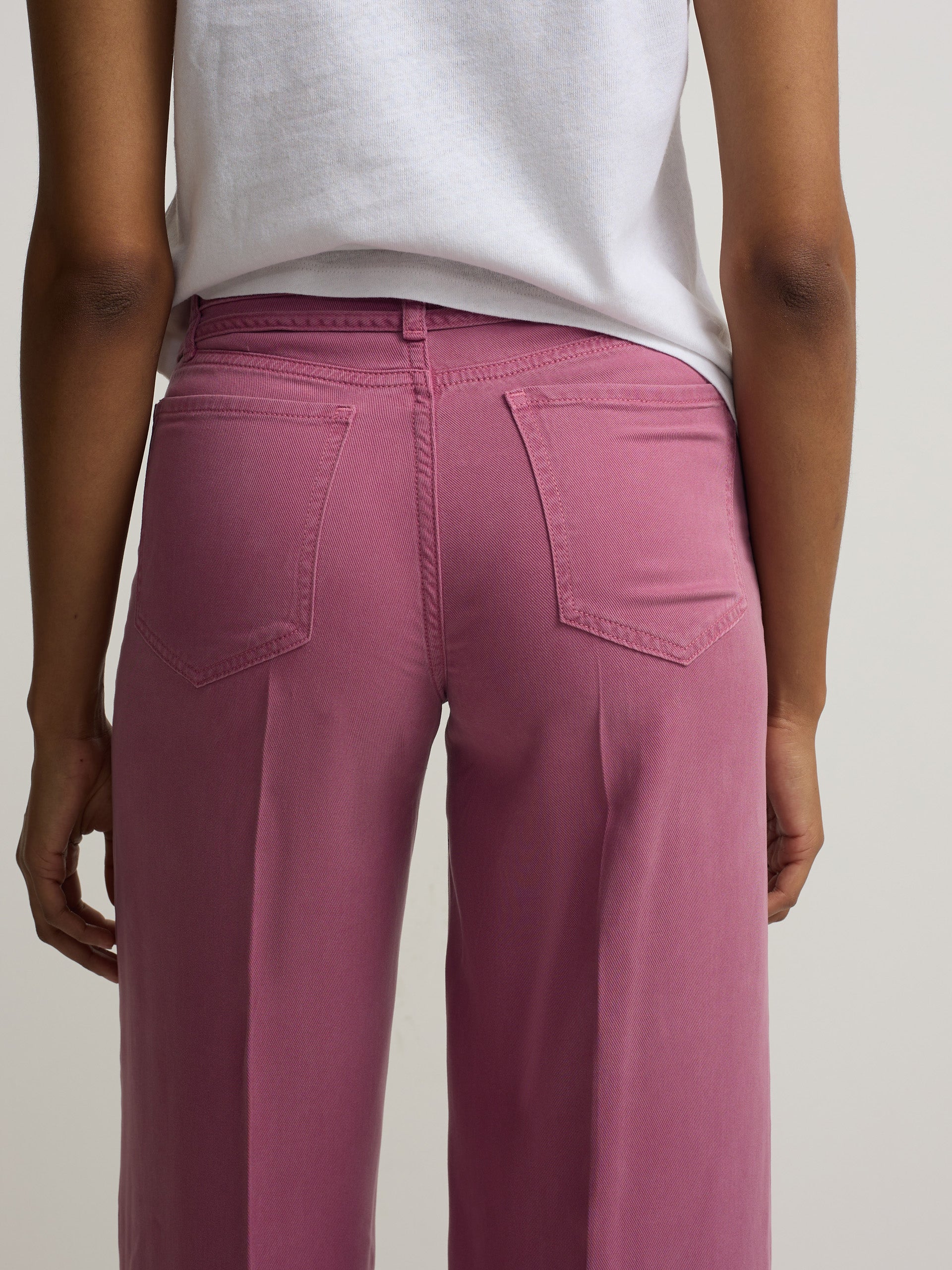 Raspberry drawstring denim trousers