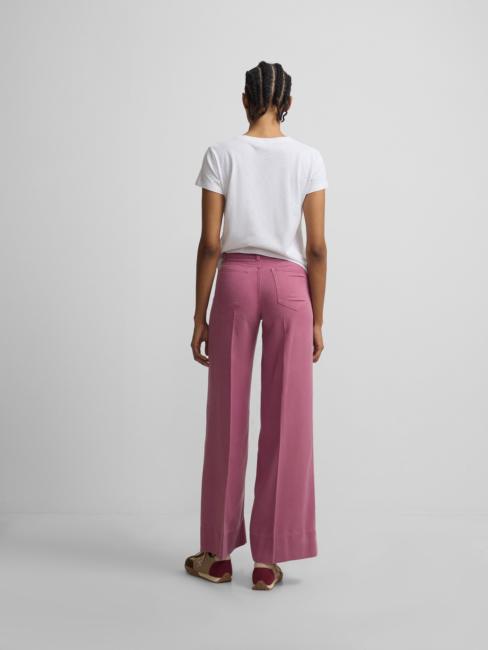 Raspberry drawstring denim trousers