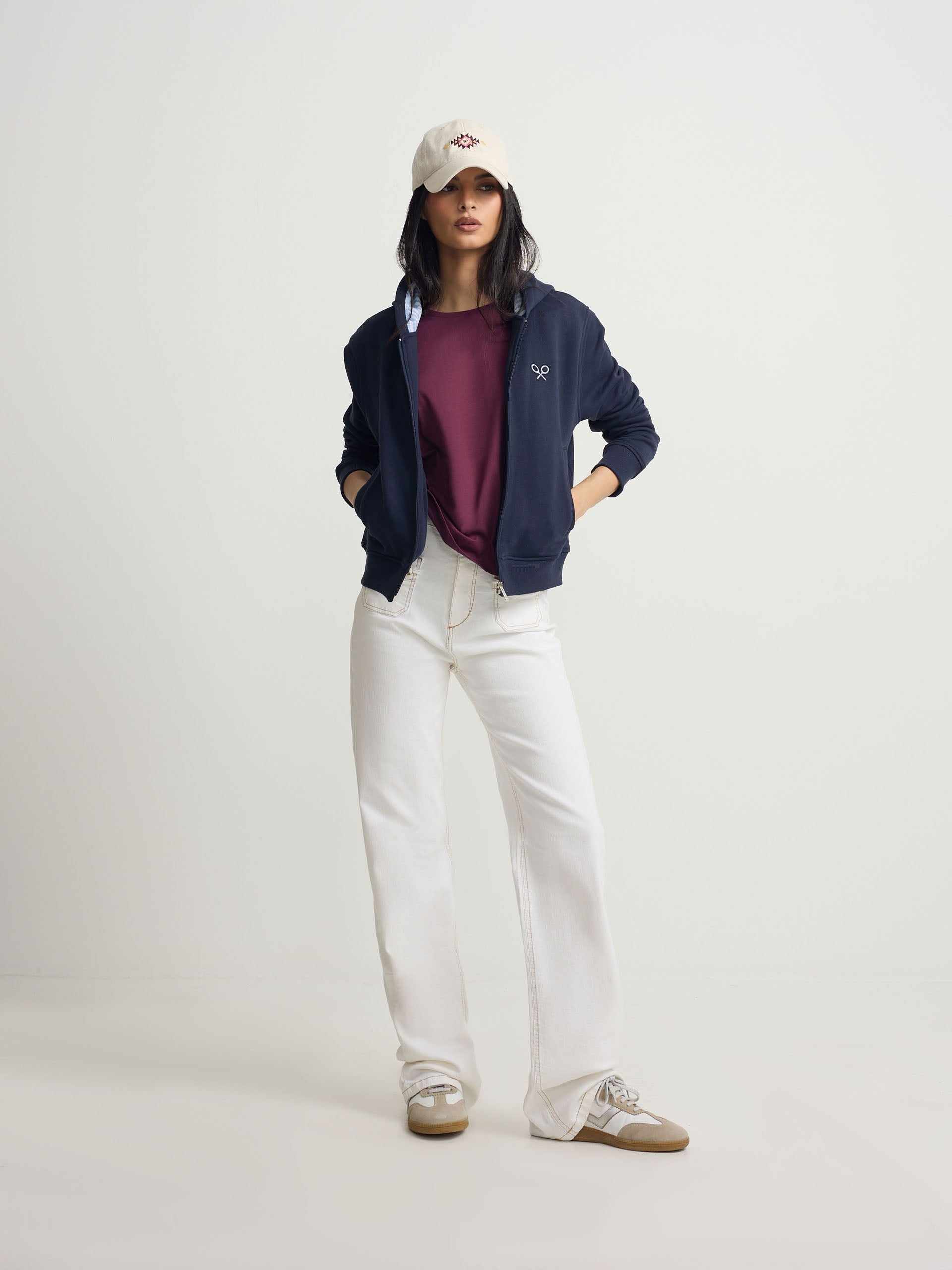 Women's navy racket zip sweatshirt
