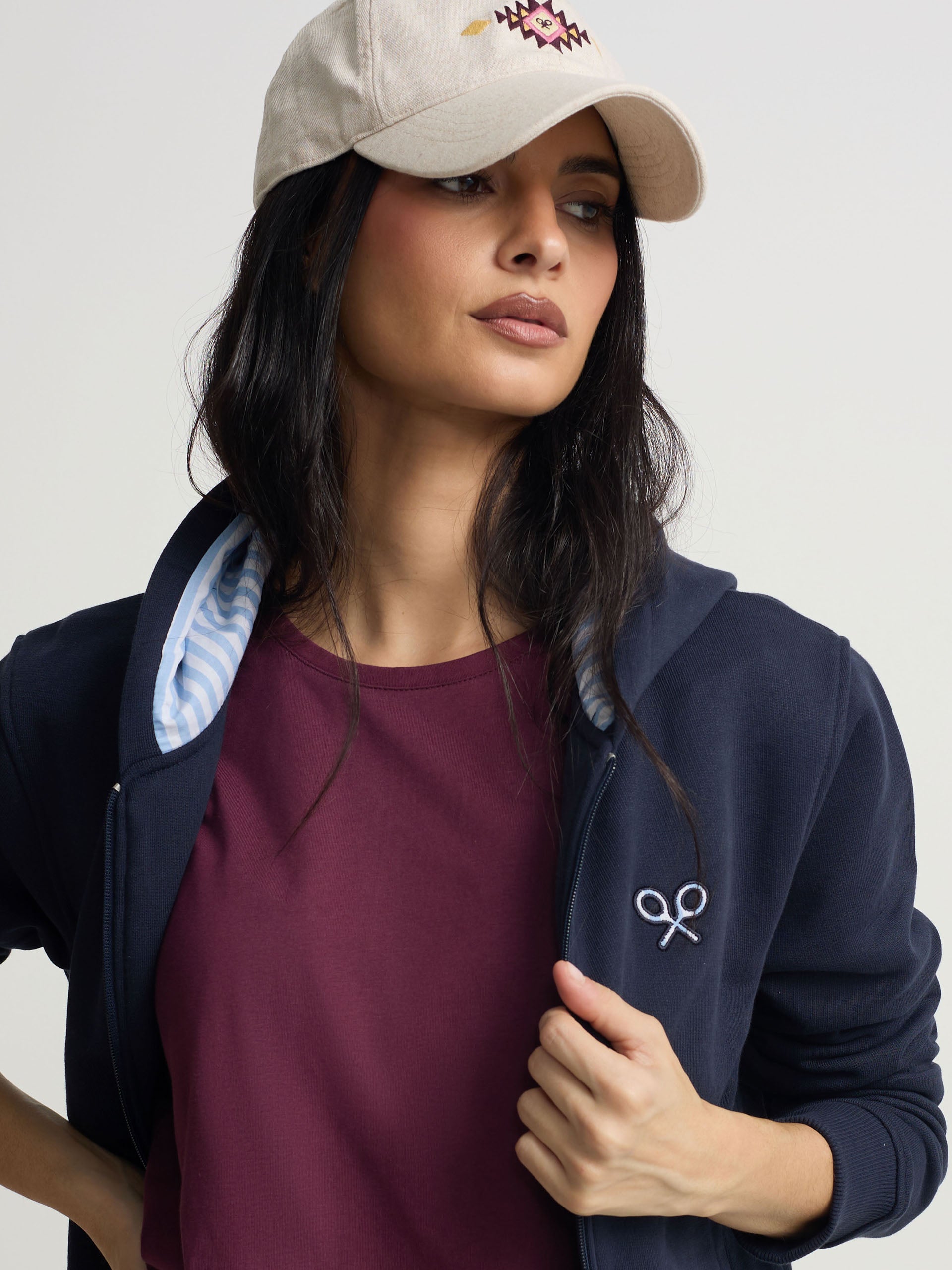 Women's navy racket zip sweatshirt