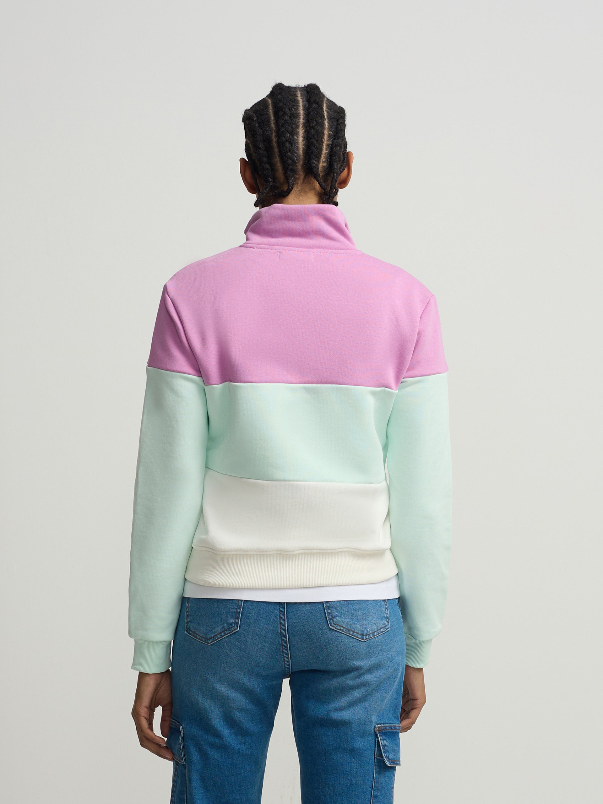 Sweat-shirt femme tricolore violet et vert