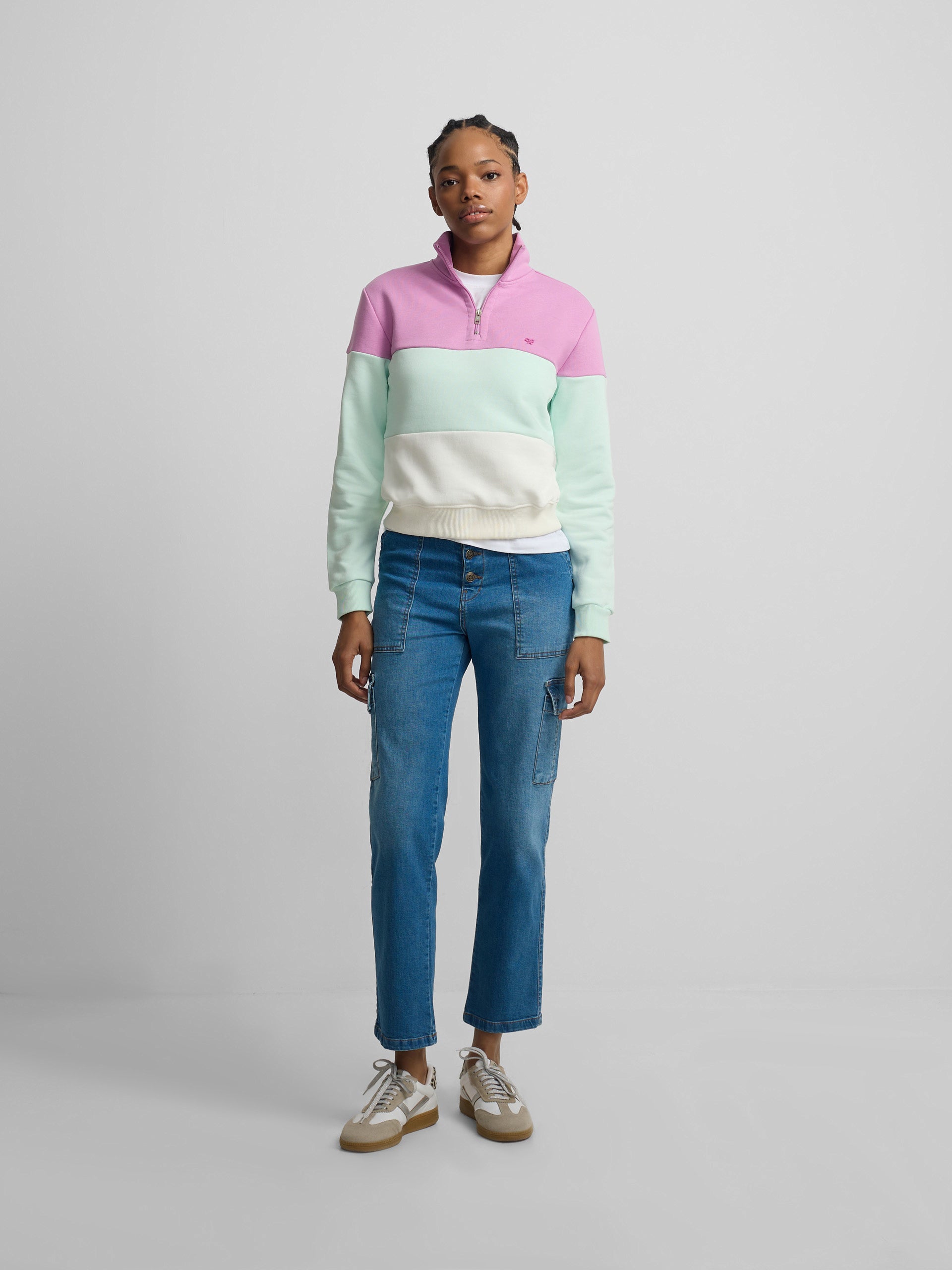 Sweat-shirt femme tricolore violet et vert