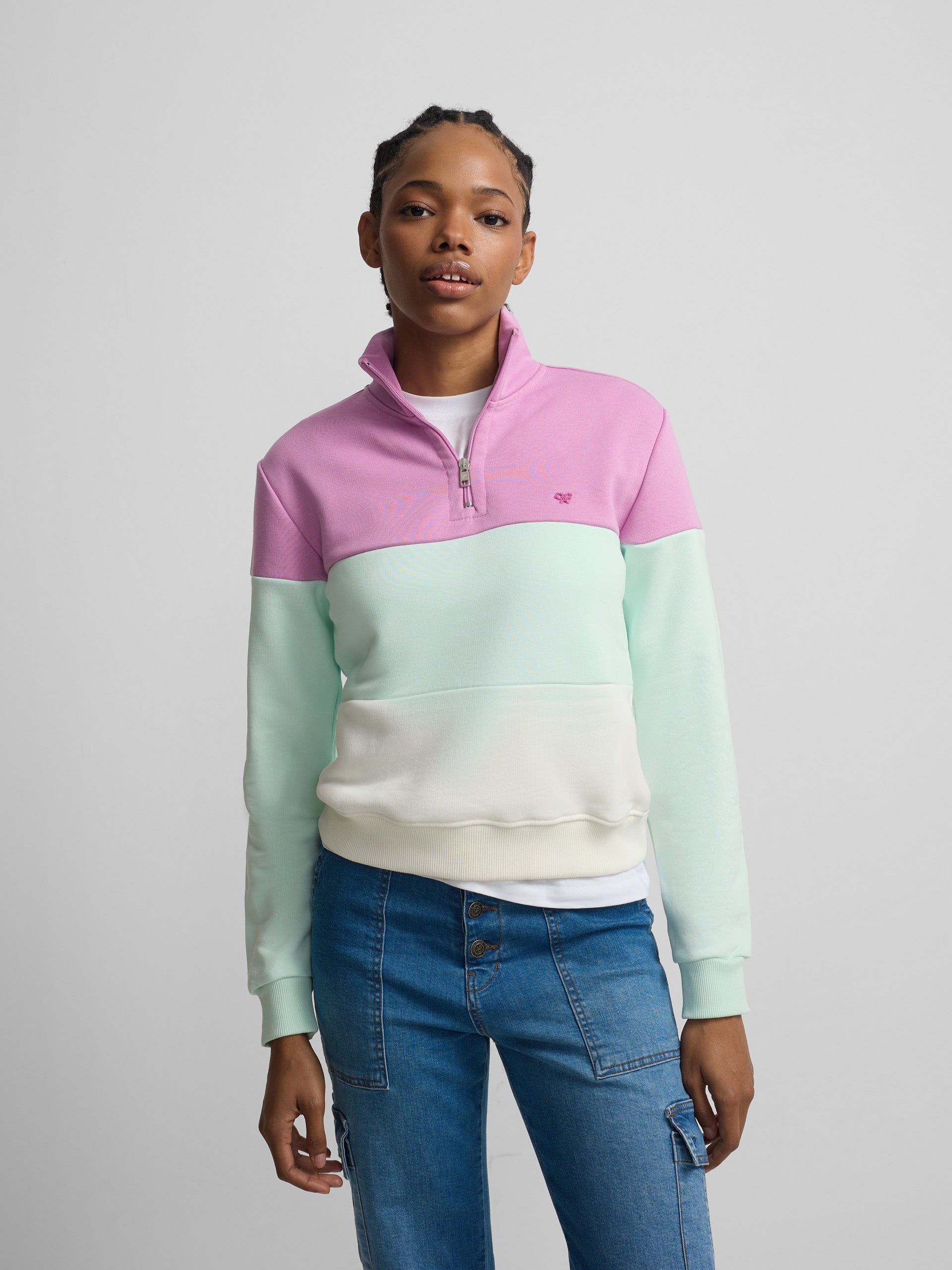 Sweat-shirt femme tricolore violet et vert