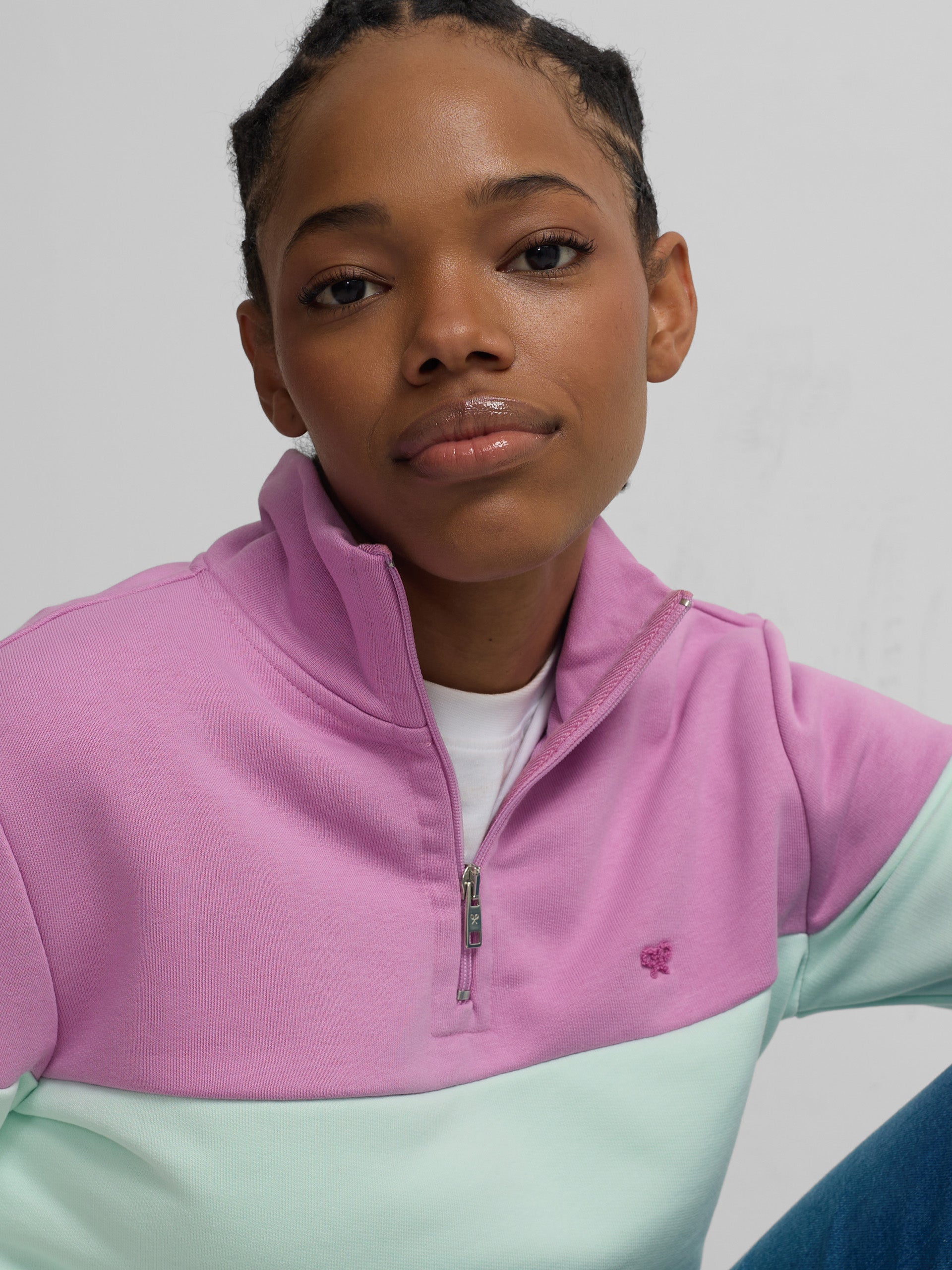 Sweat-shirt femme tricolore violet et vert