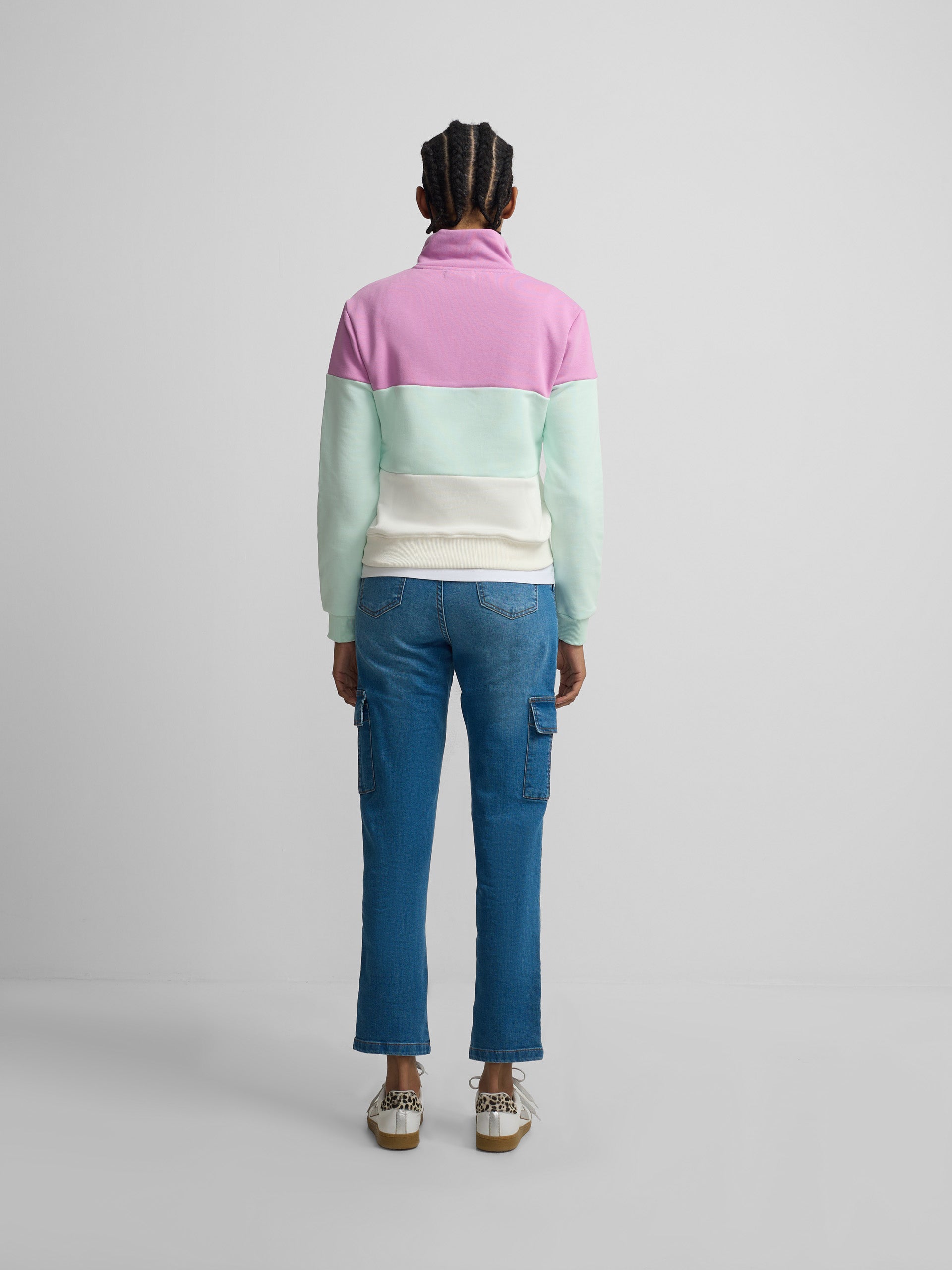 Sweat-shirt femme tricolore violet et vert