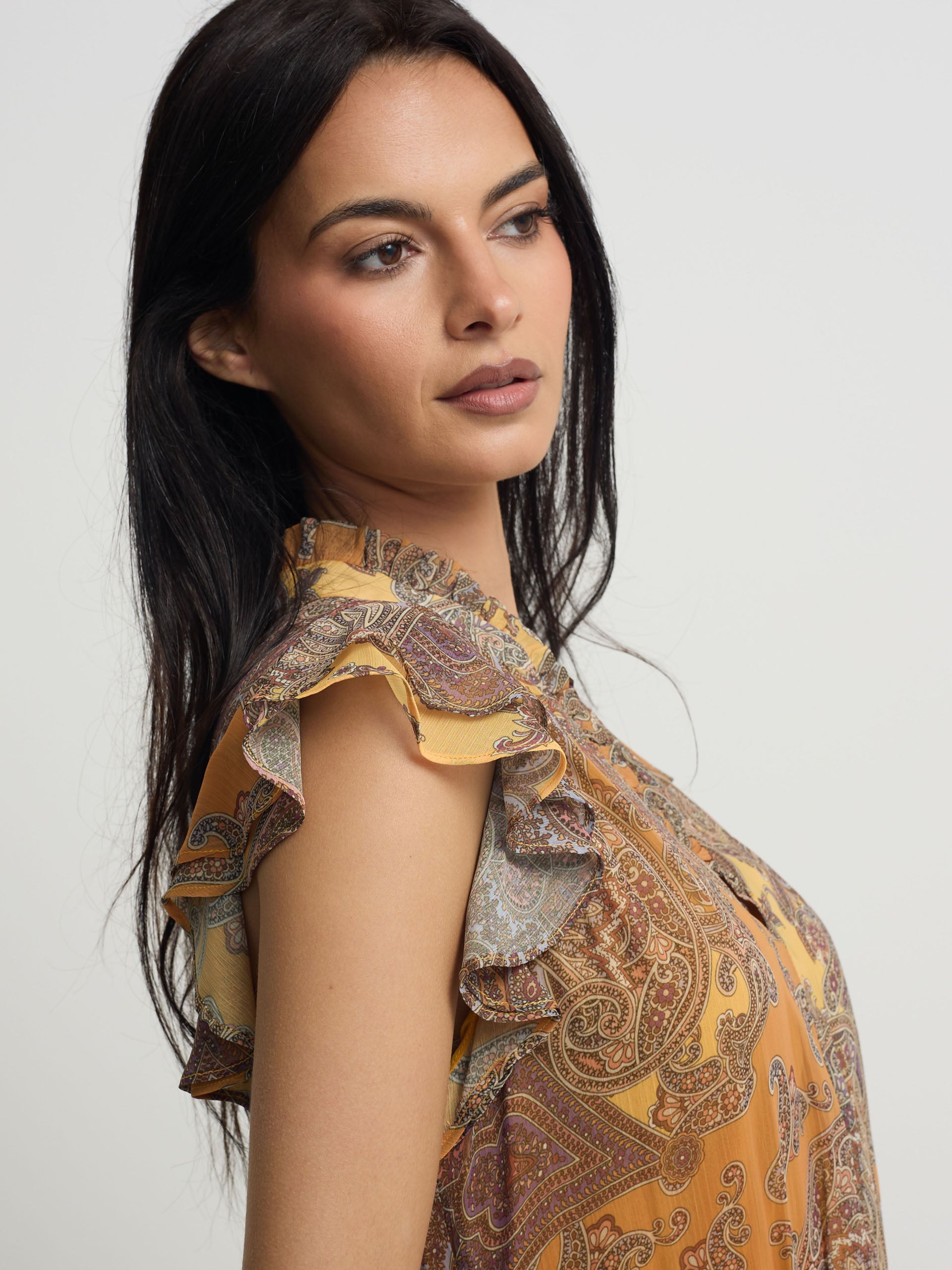 Midi flared dress with orange print