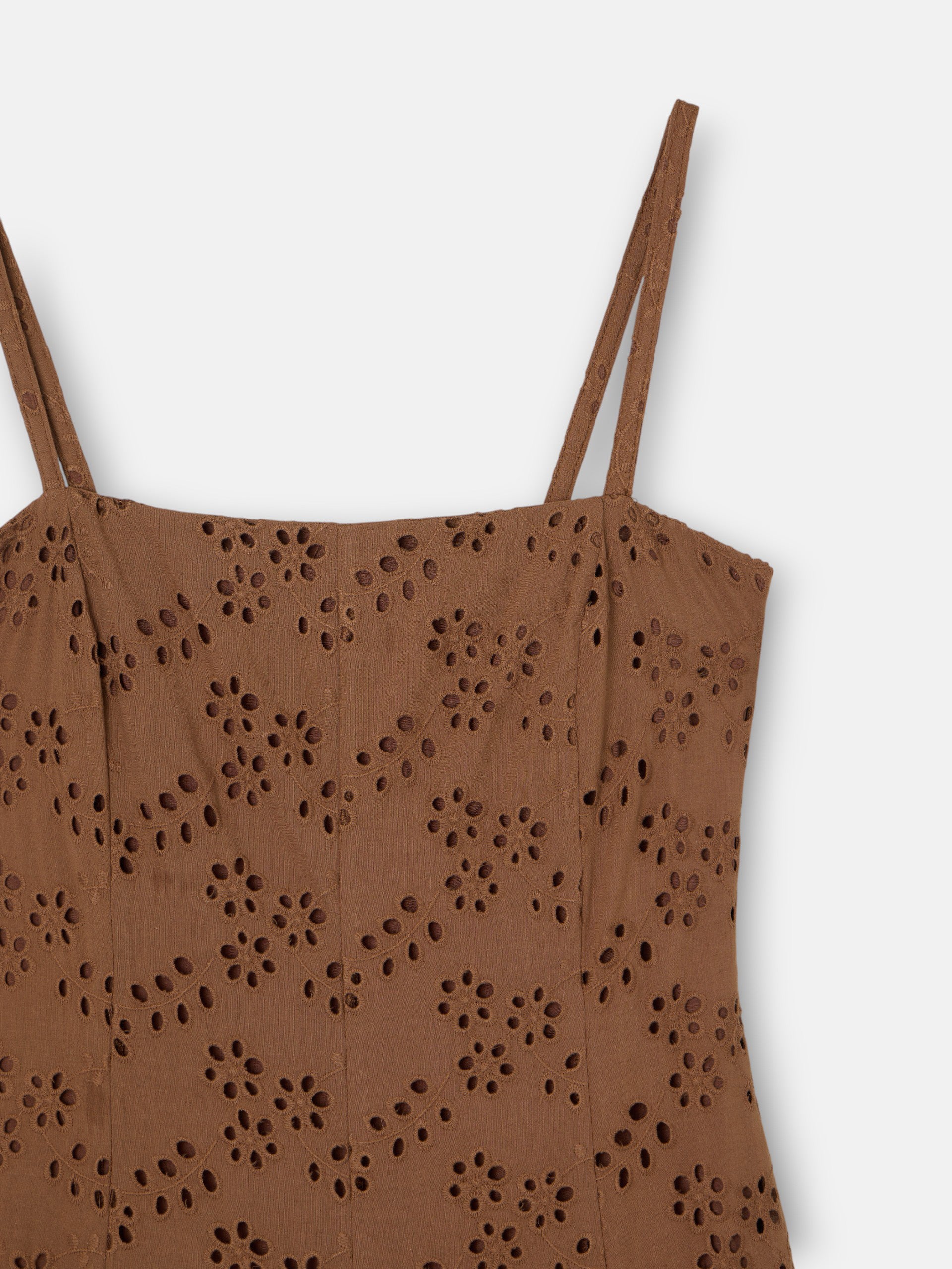 Robe midi brodée marron