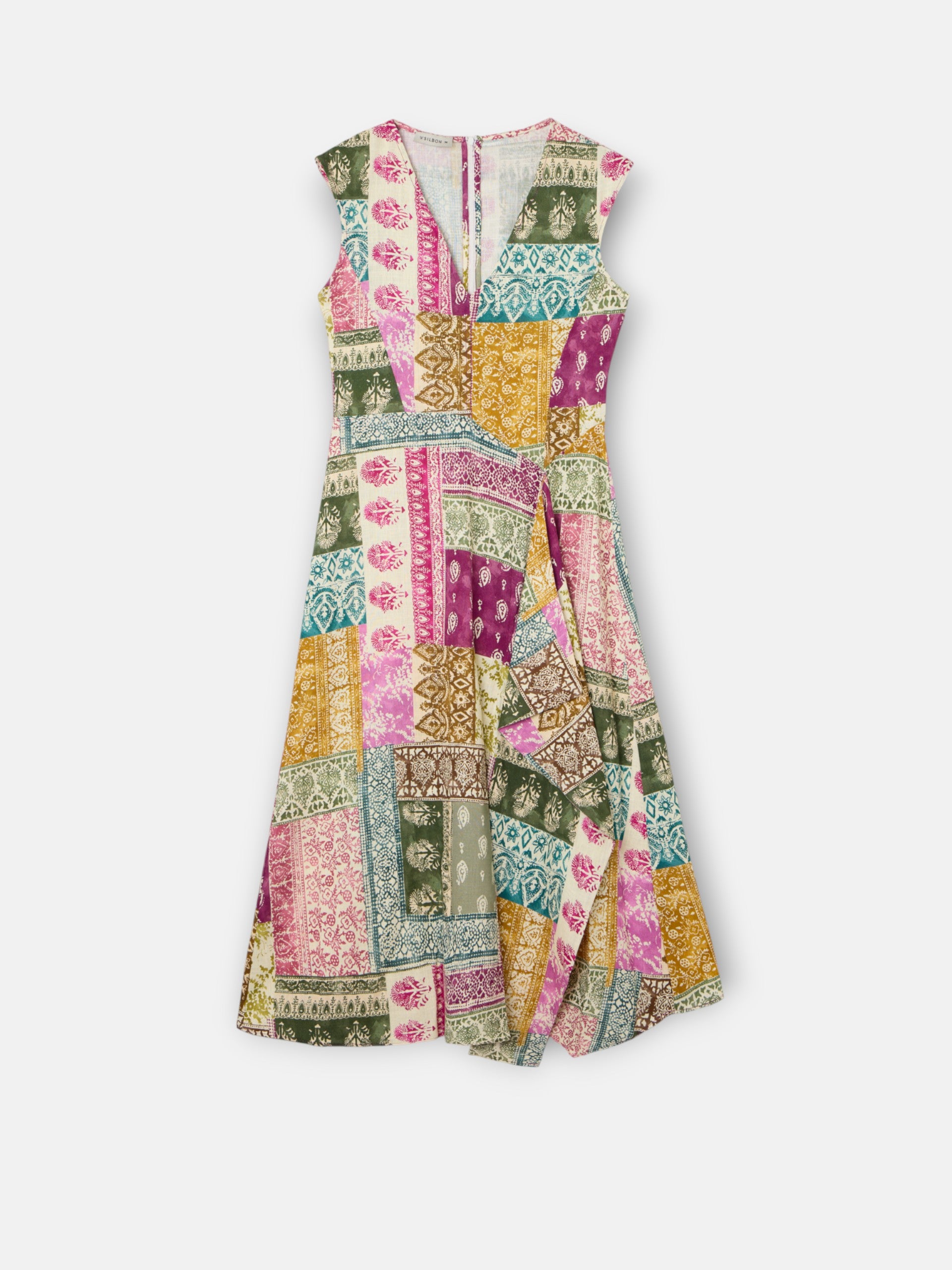 Midi dress with patchwork print in colors