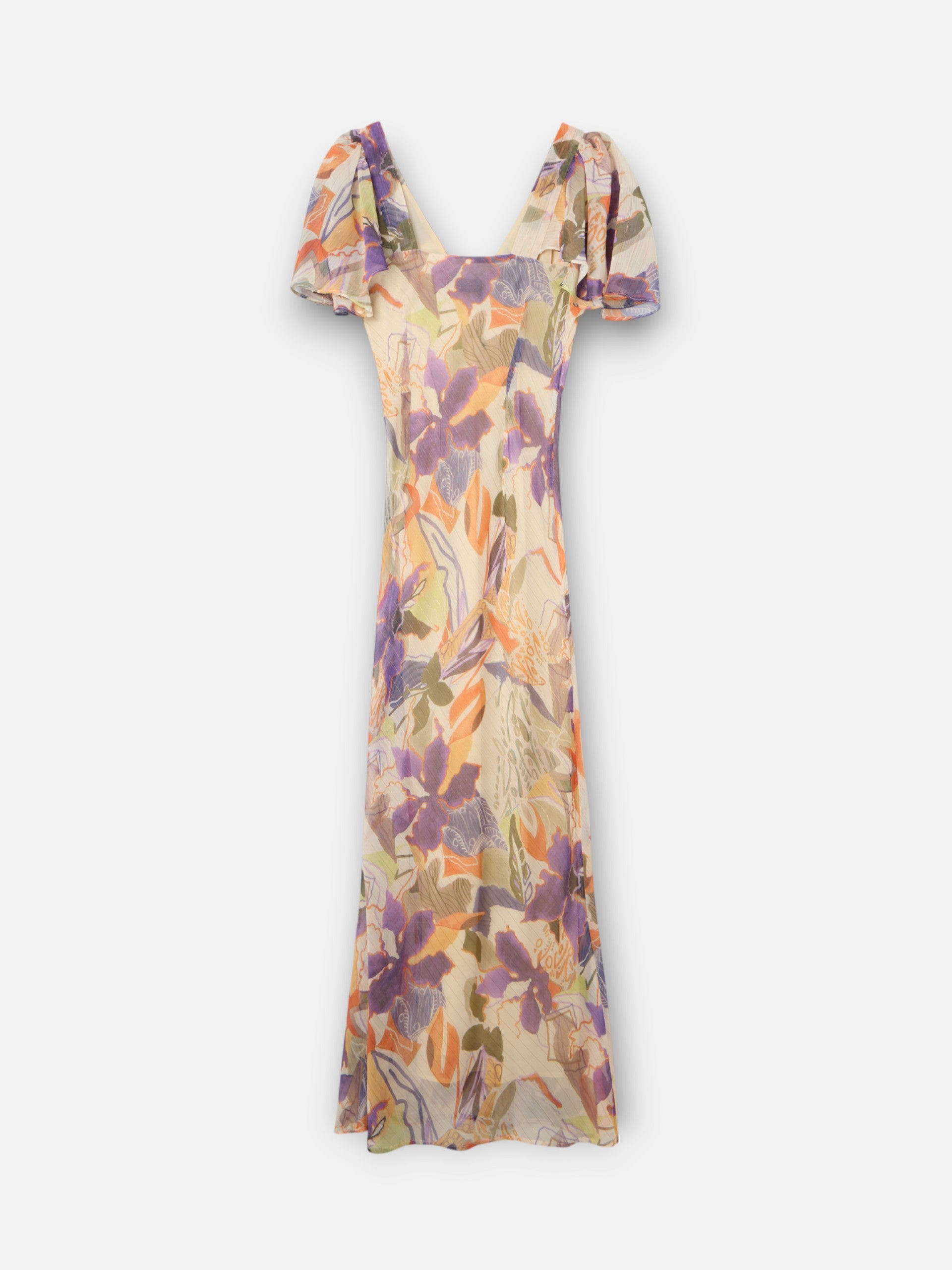 Long dress with purple and orange floral print