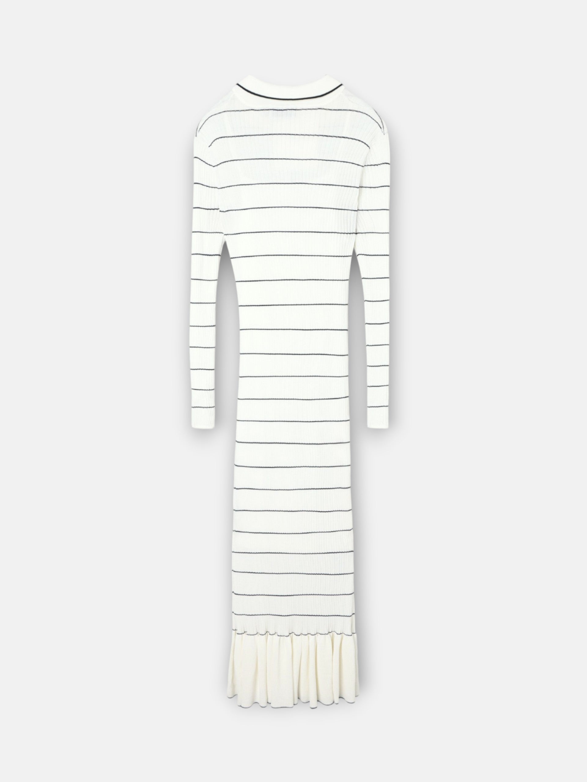 Robe longue en maille à manches longues, rayures écru et noir