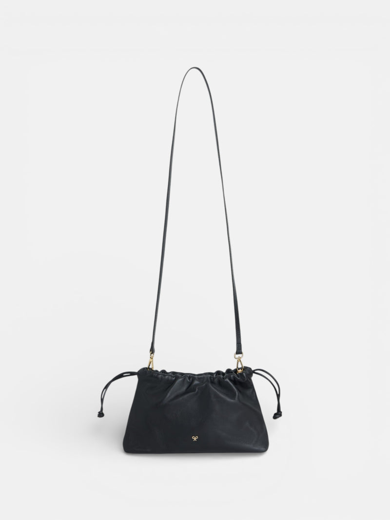 Bolso fruncido piel detalle cadena negro