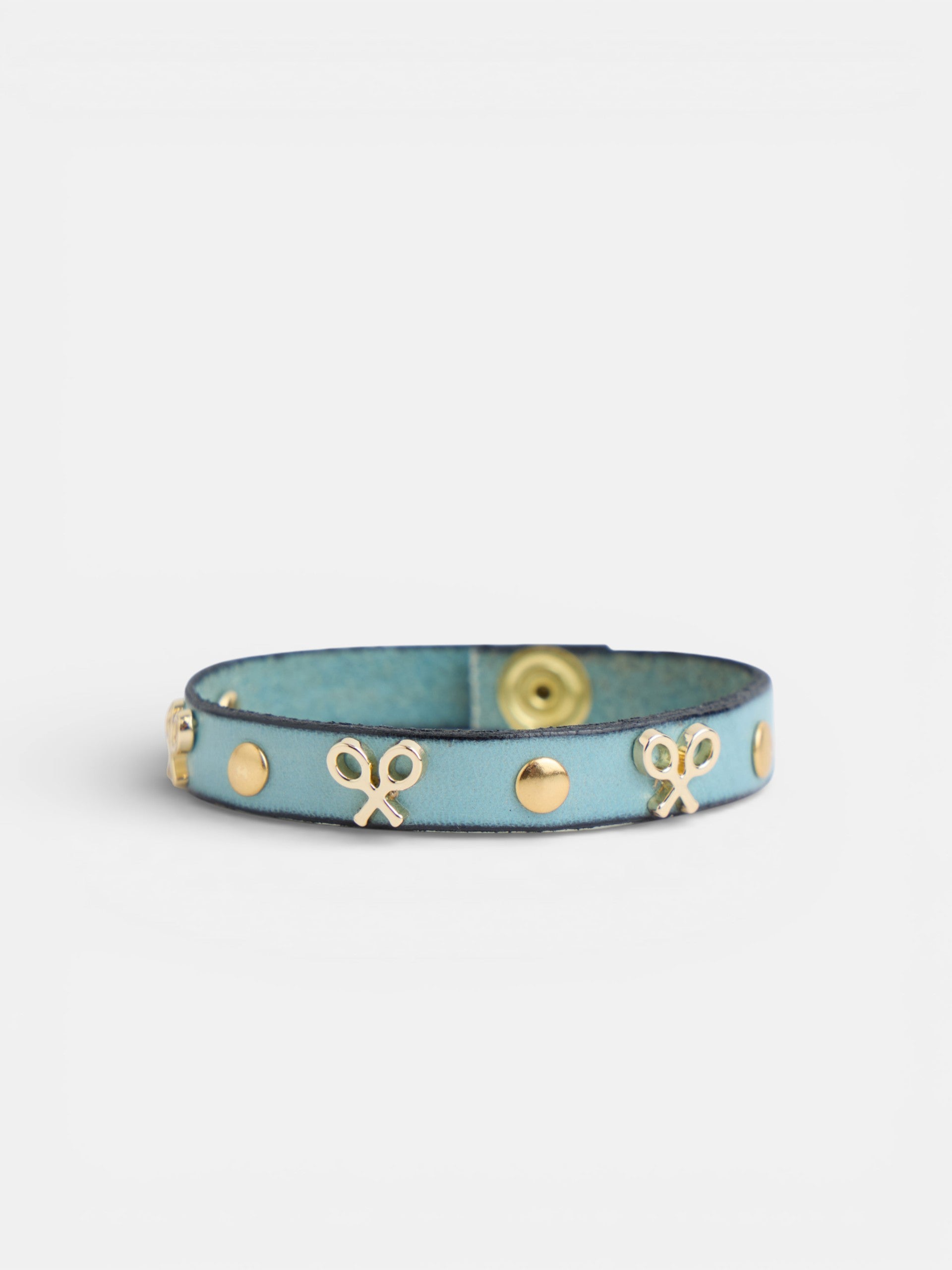 Aqua green leather bracelet with logo and studs
