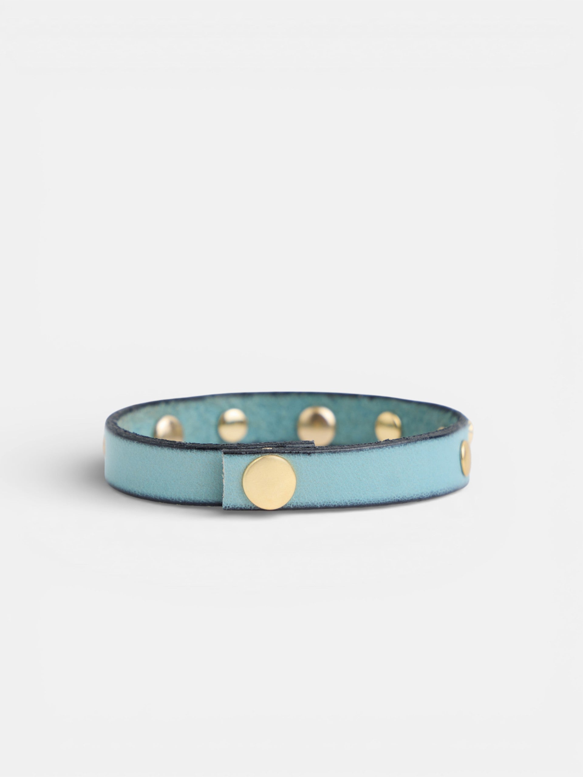 Aqua green leather bracelet with logo and studs