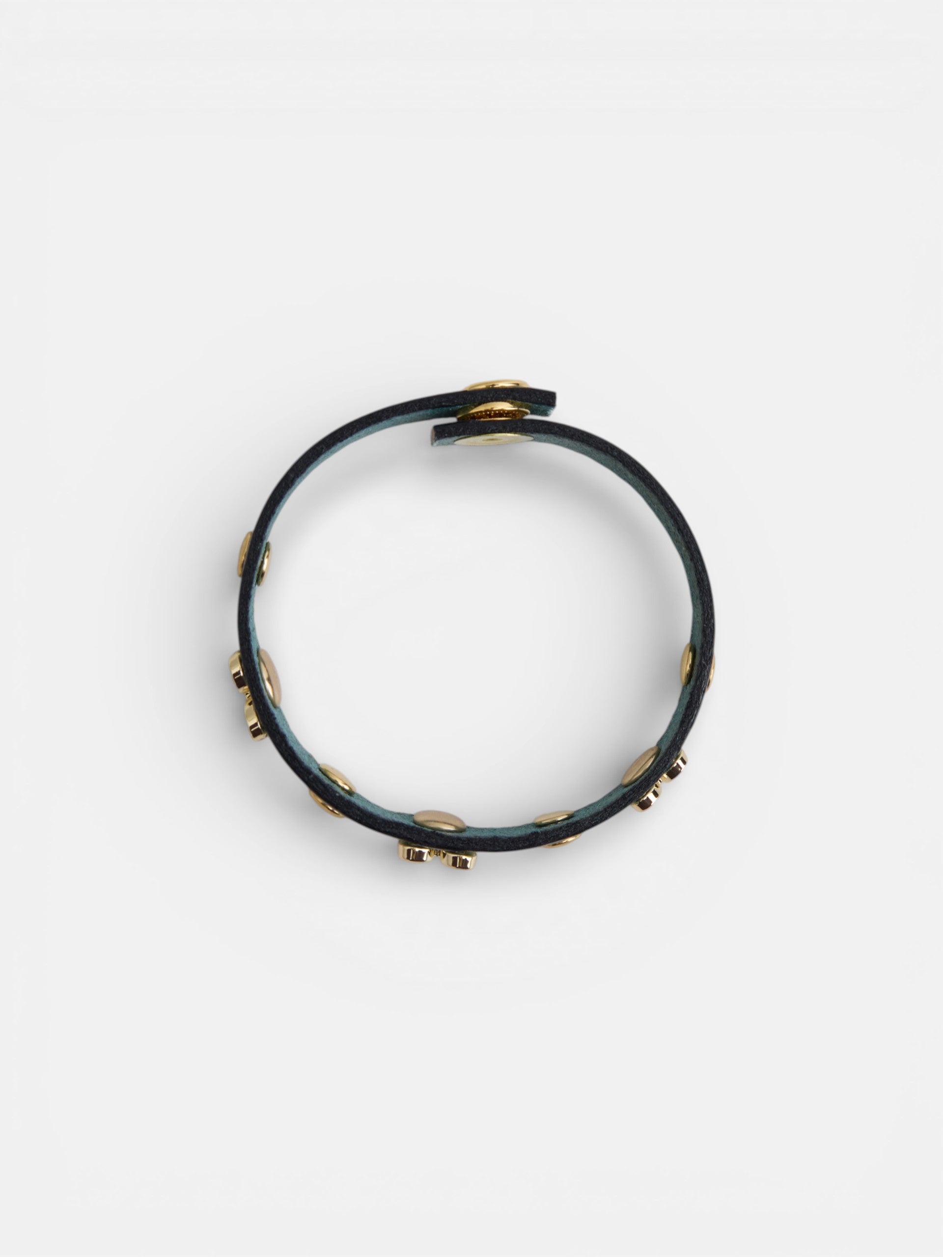 Aqua green leather bracelet with logo and studs