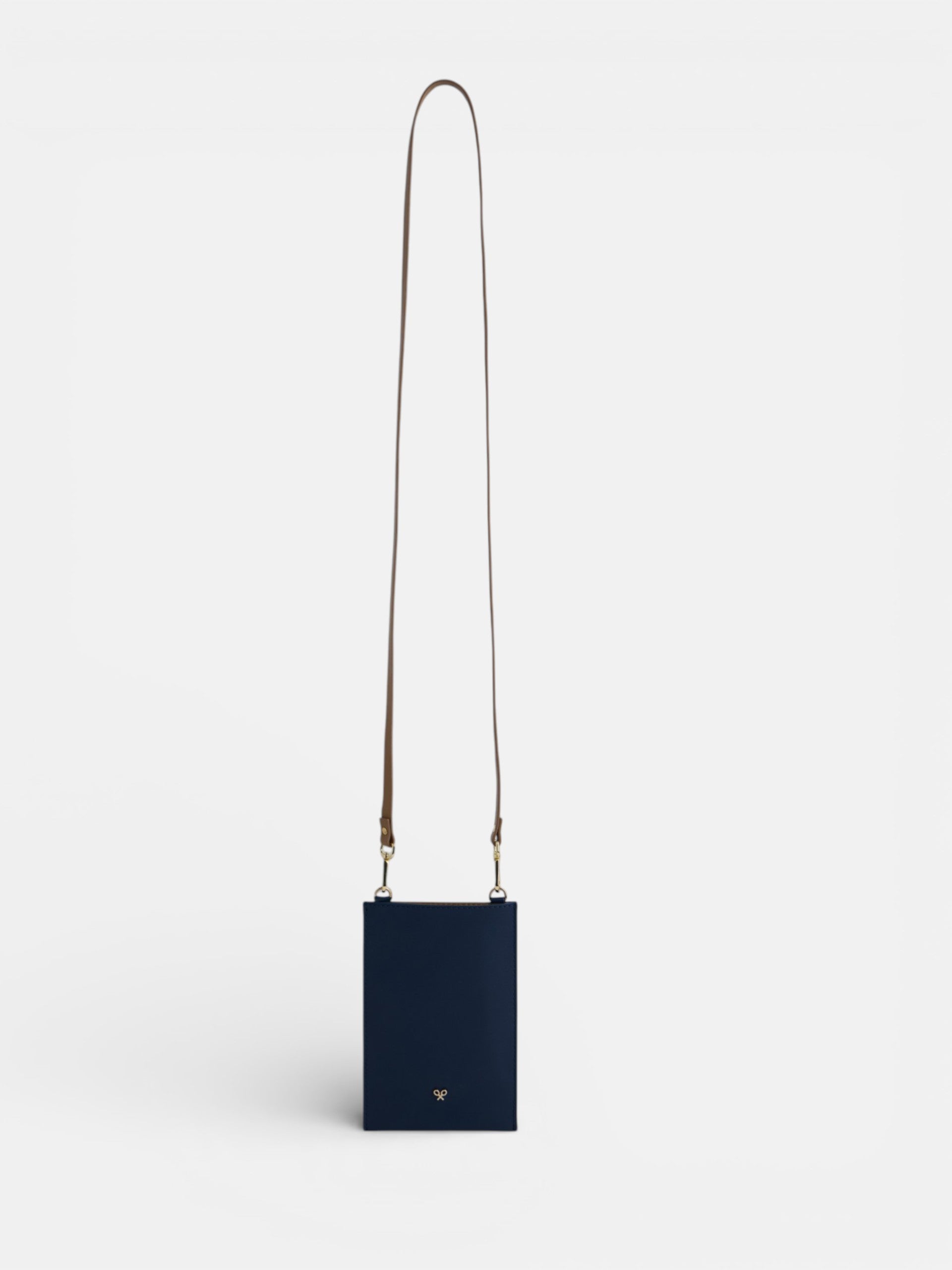 Porte-téléphone en cuir bleu marine et camel