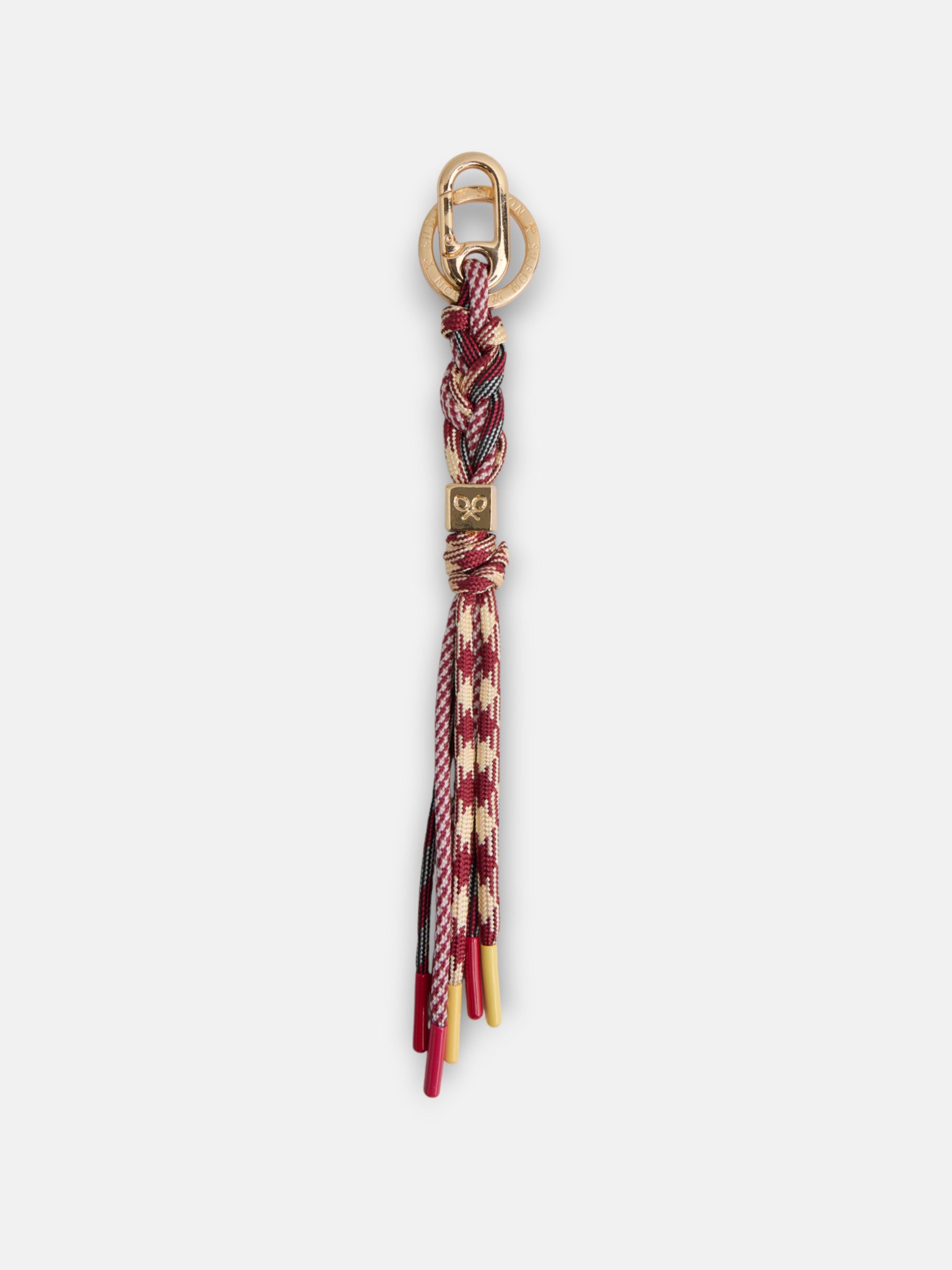 Golden and burgundy rope keychain