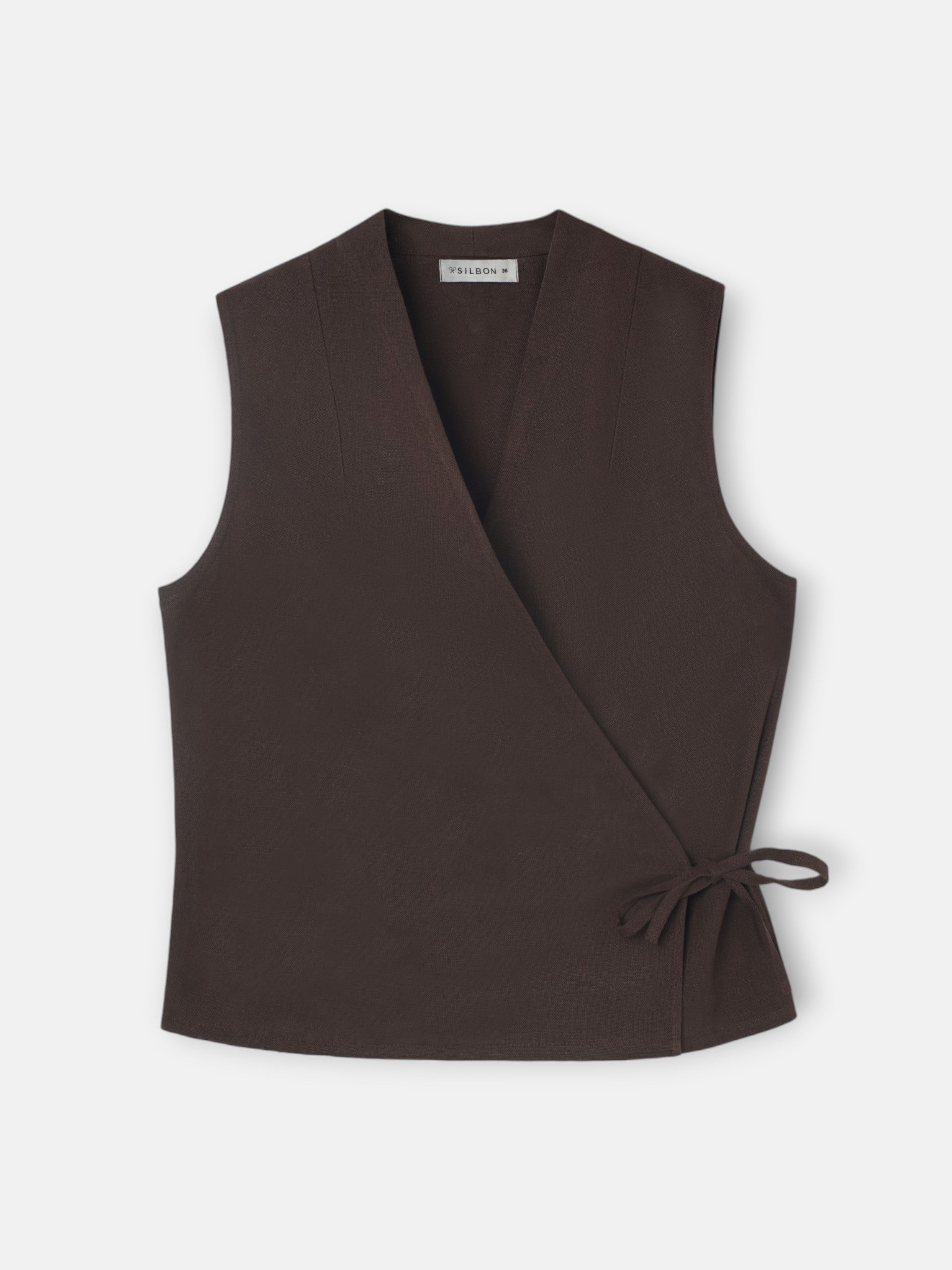 Chaleco cruzado lino marron