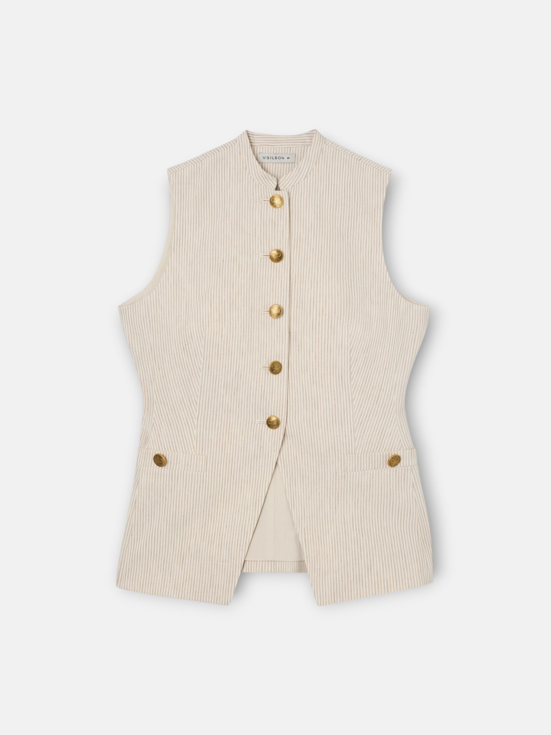 Chaleco botones rayas beige