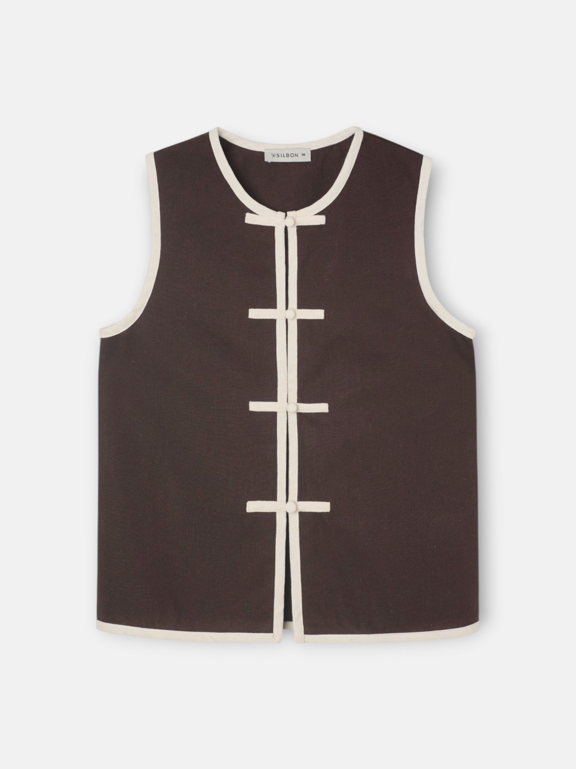 Chaleco vivos contraste lino marron