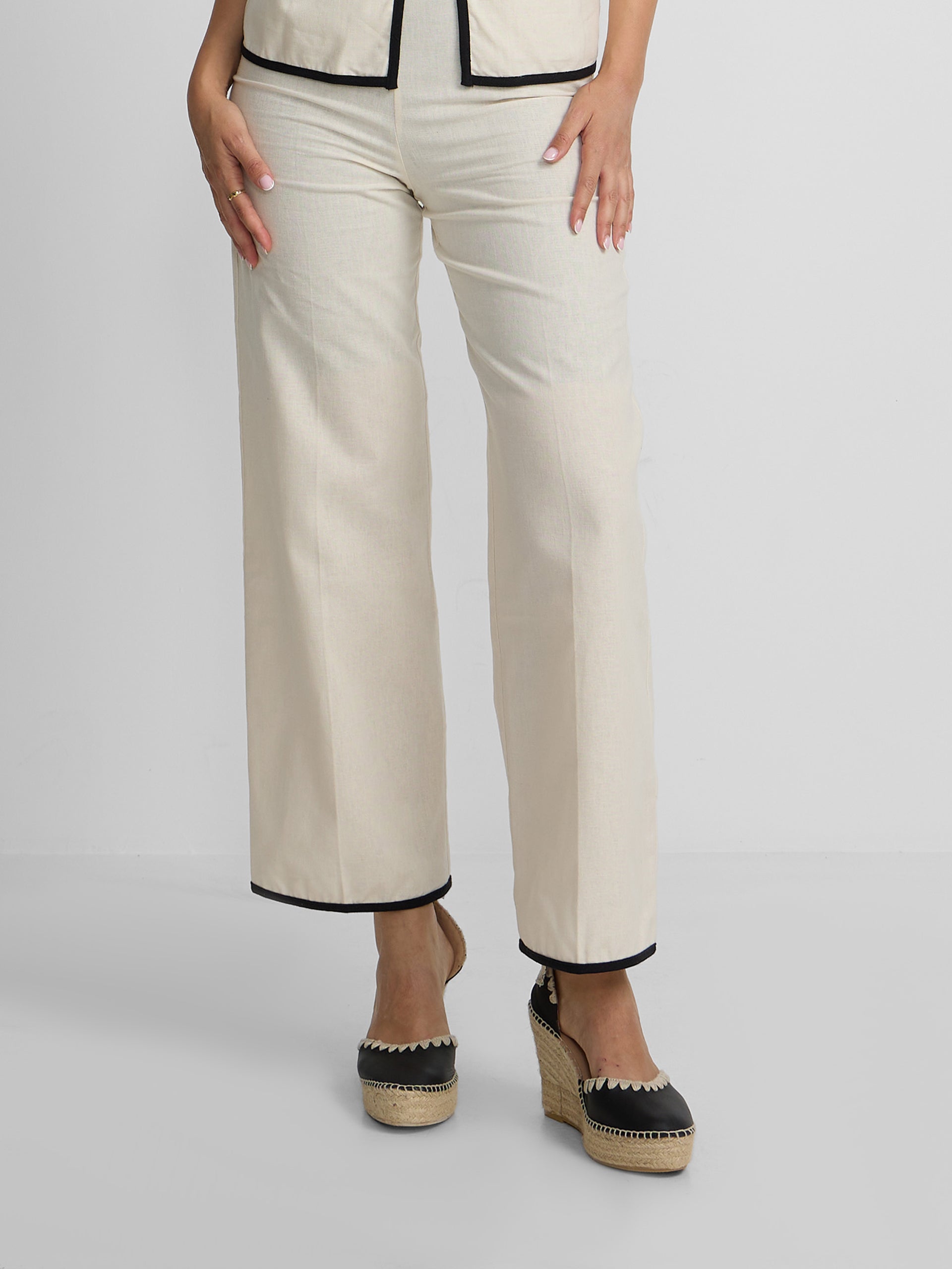 Pantalon recto lino crudo