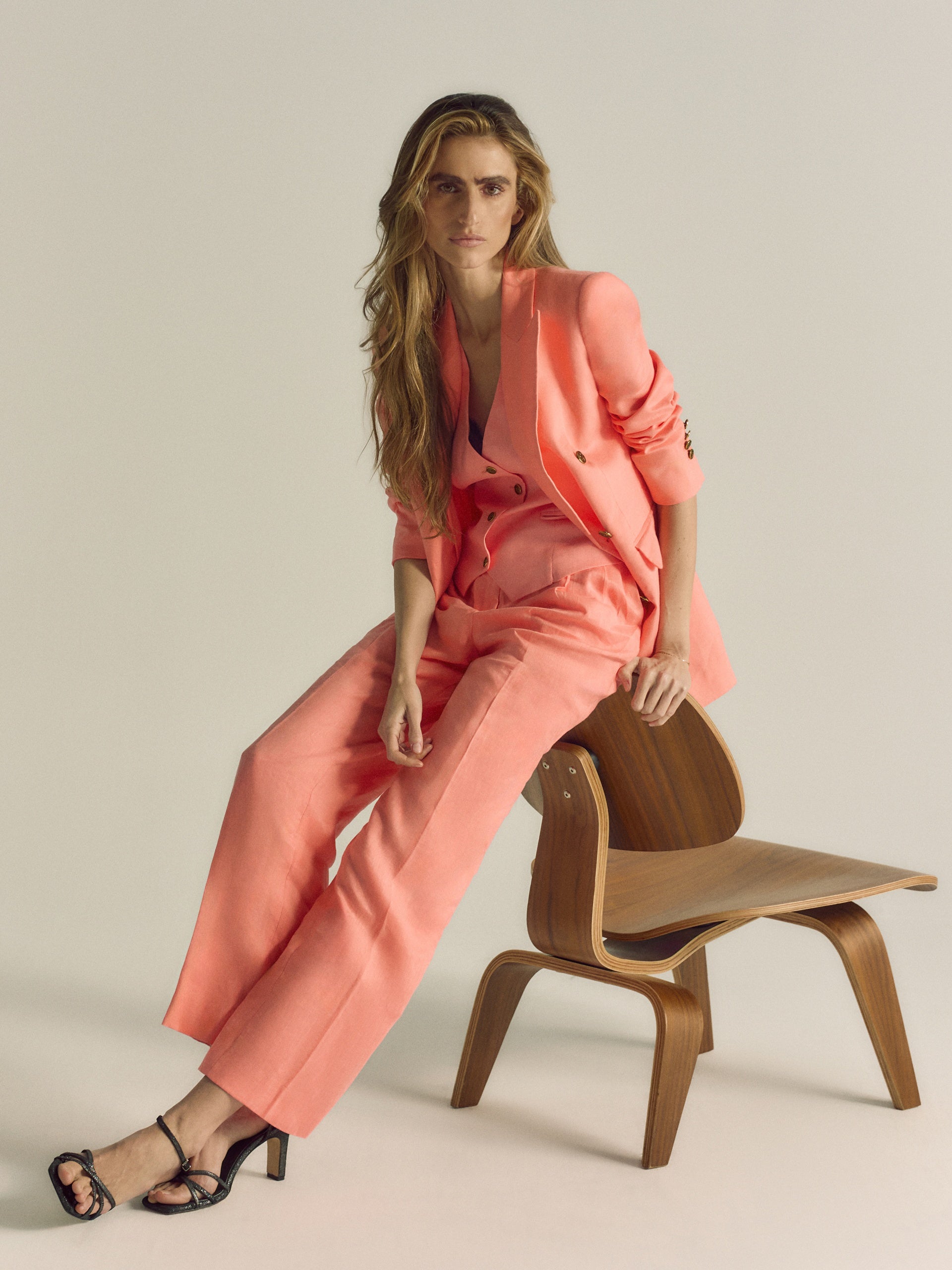 Straight coral trousers