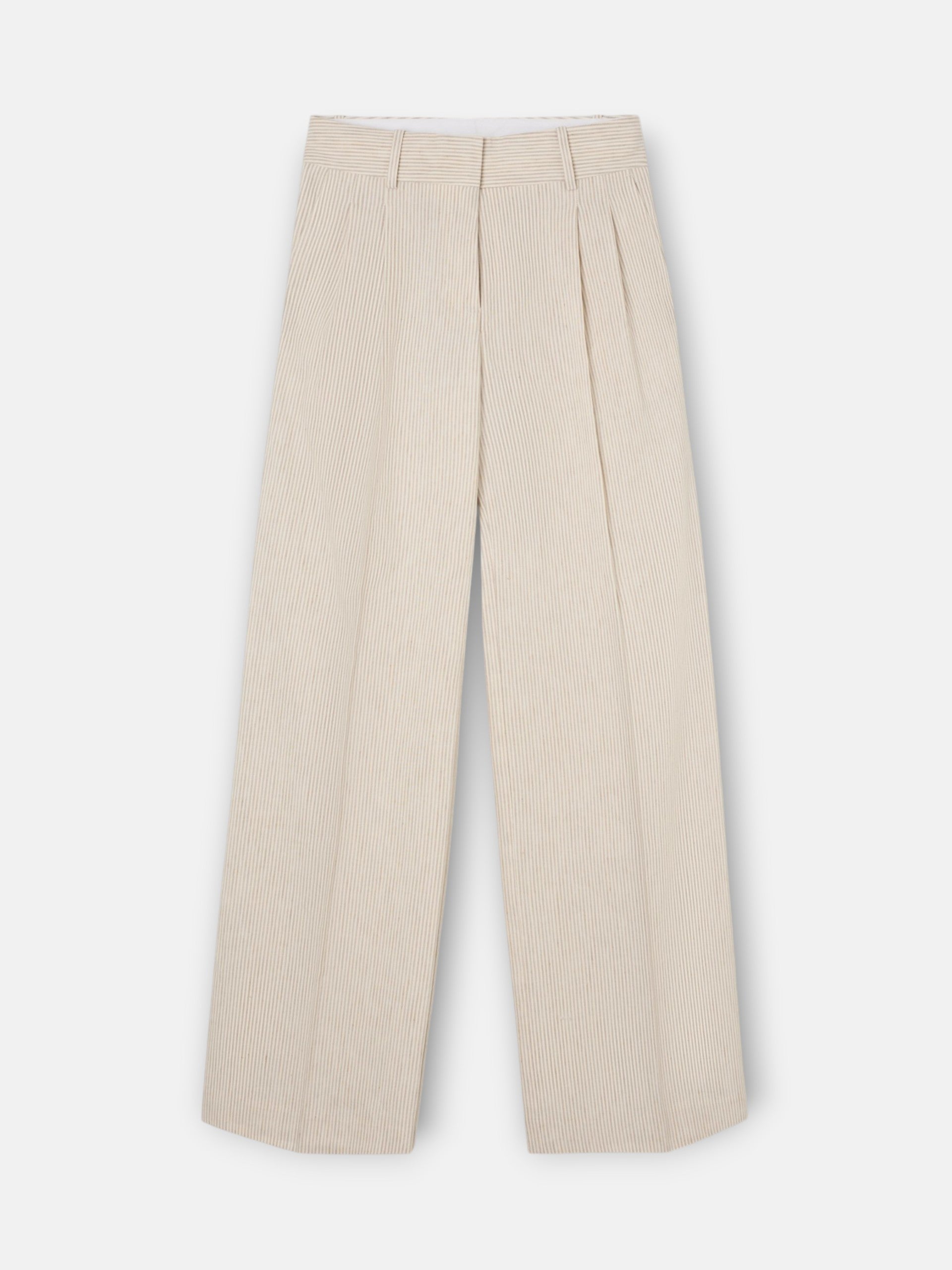 Straight beige striped trousers
