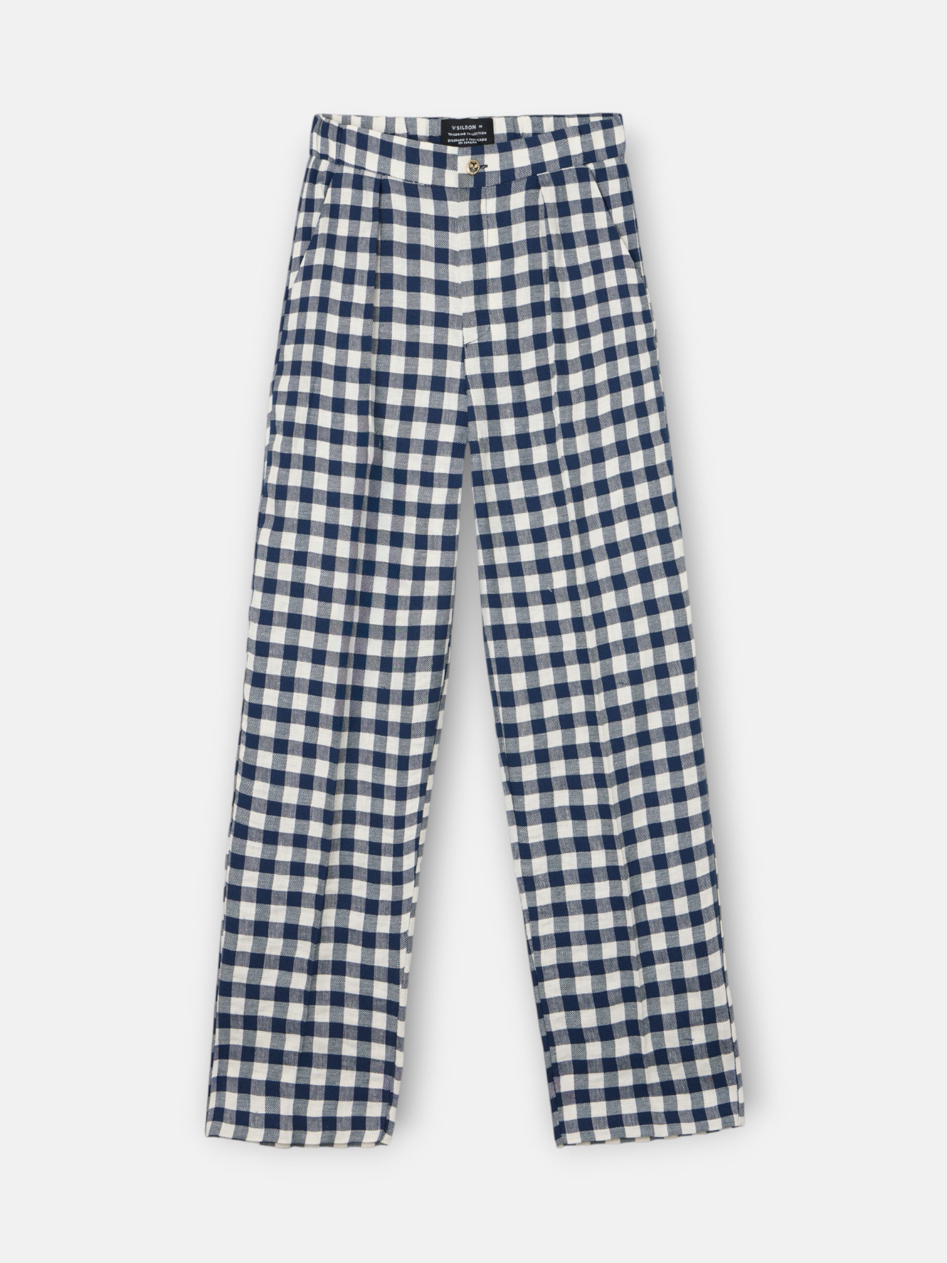 Navy vichy belt loop trousers