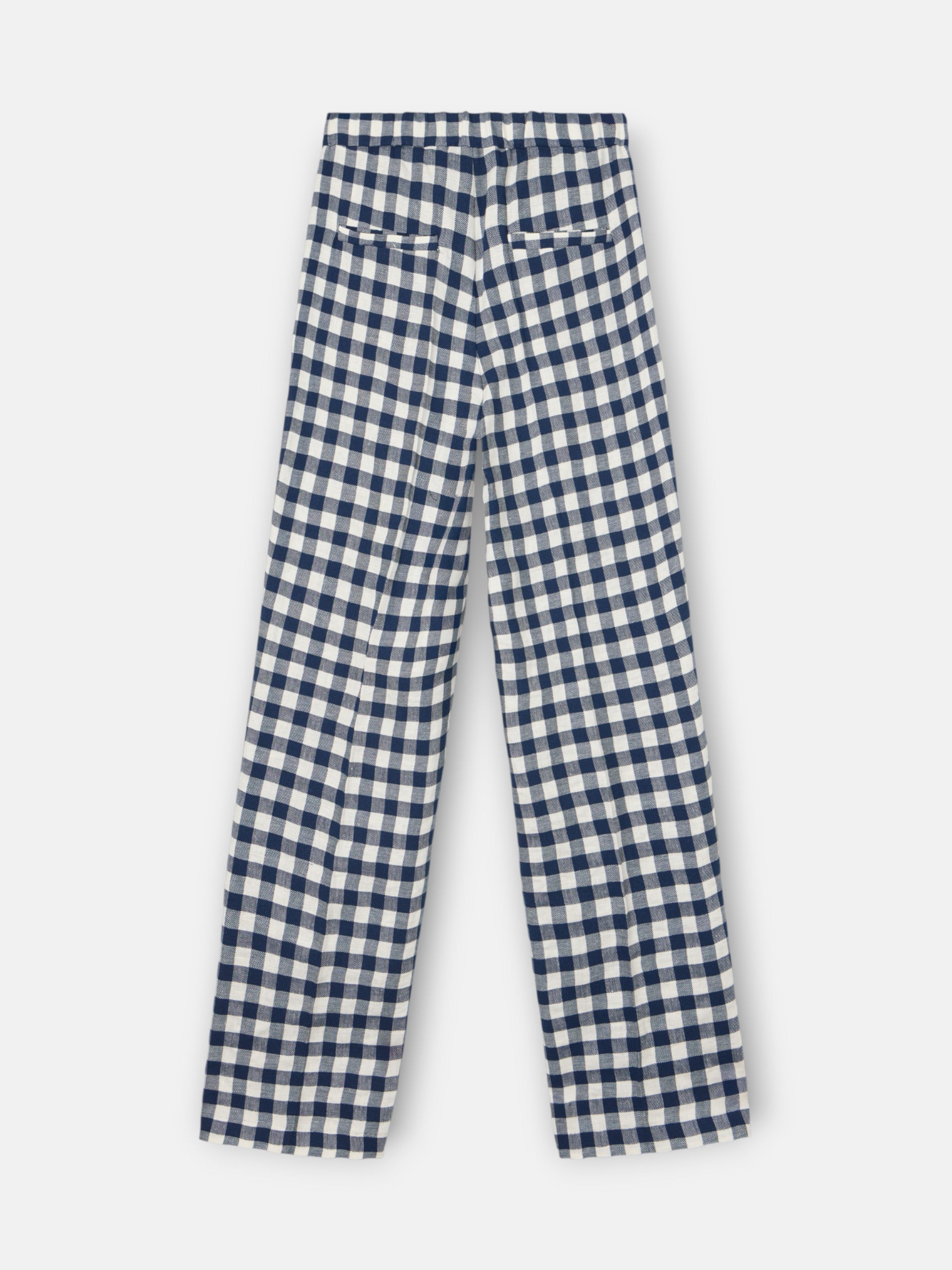 Navy vichy belt loop trousers