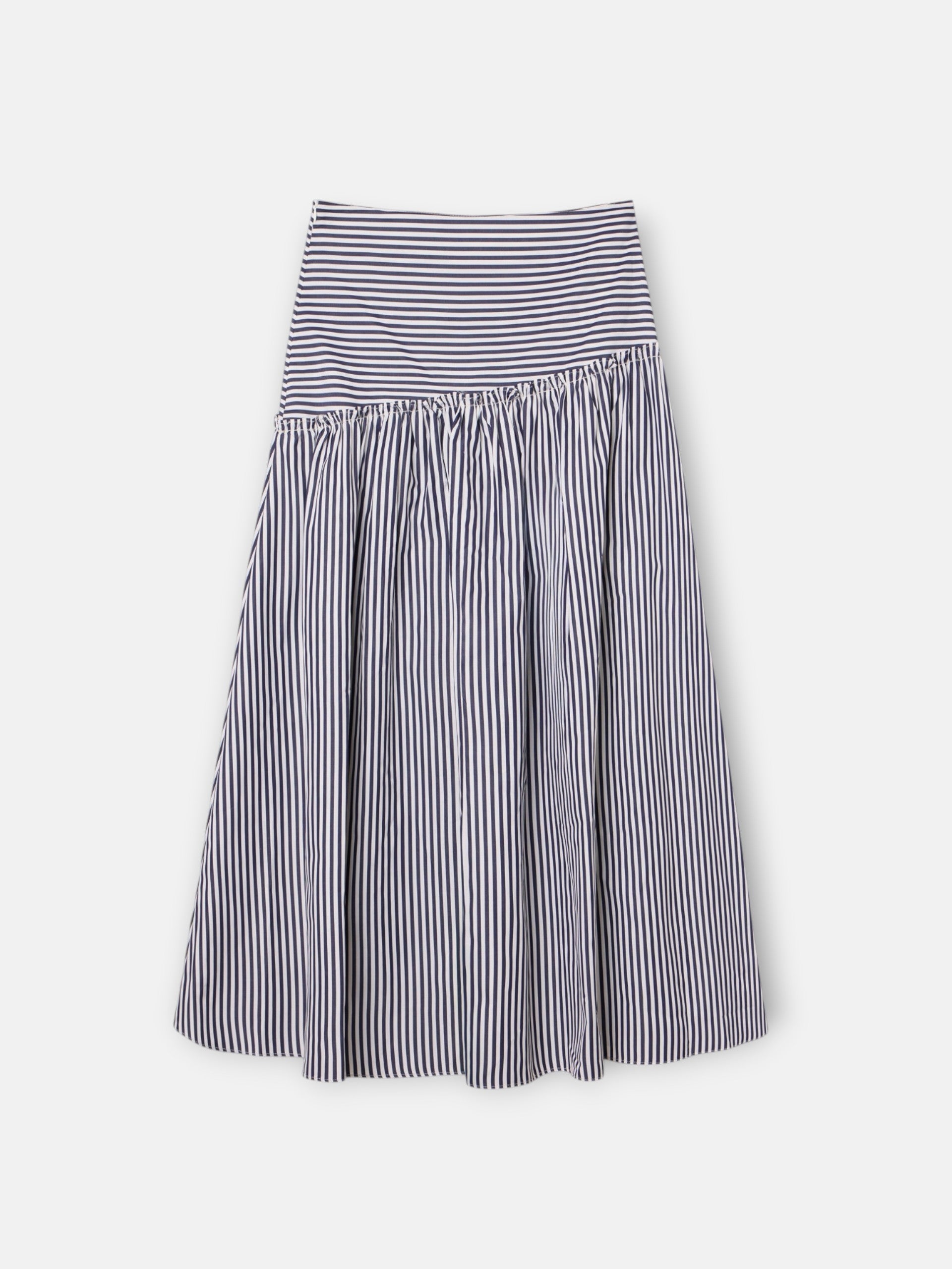 Unique navy blue striped midi skirt