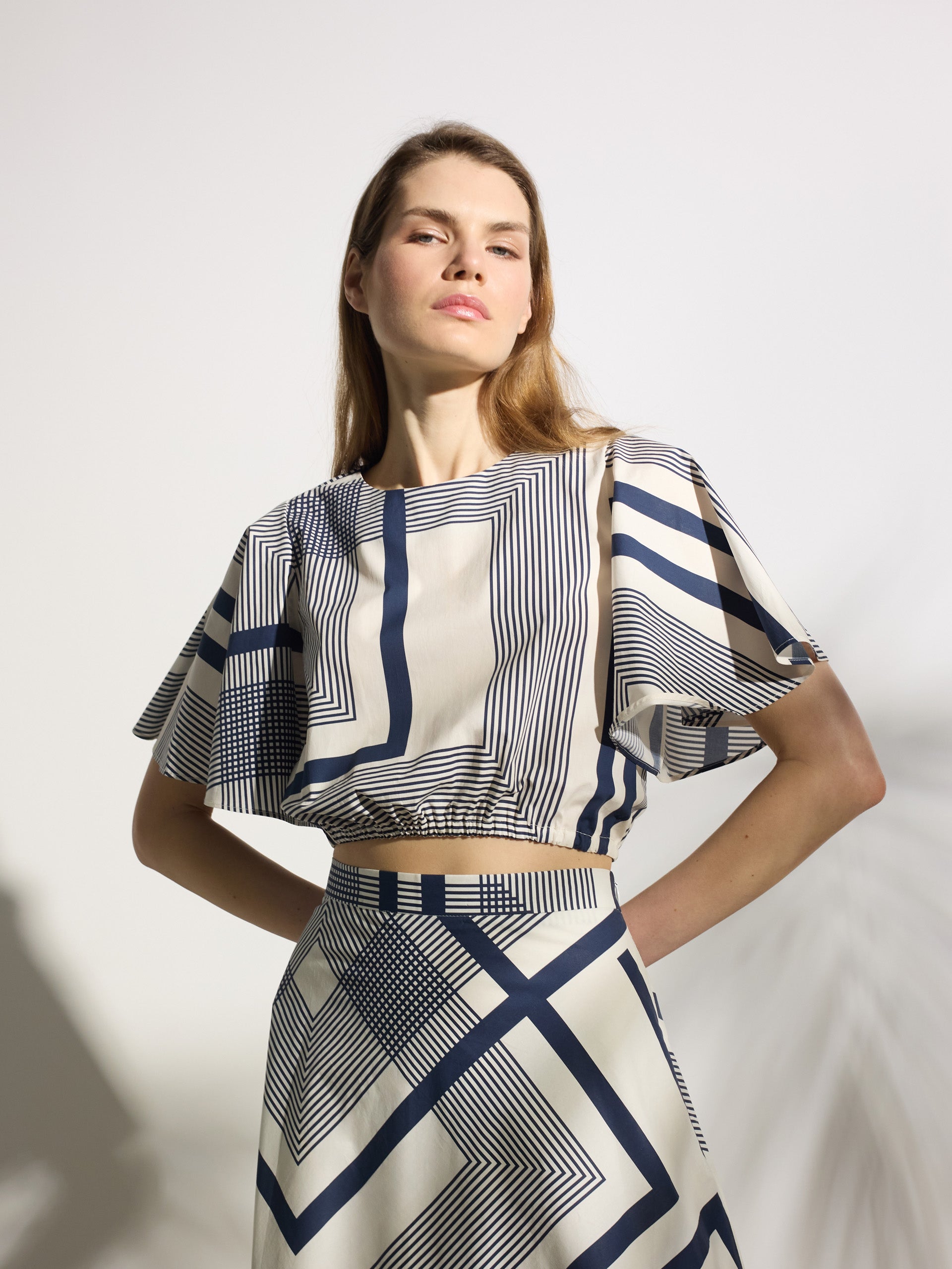 Jupe midi unique imprimé bleu