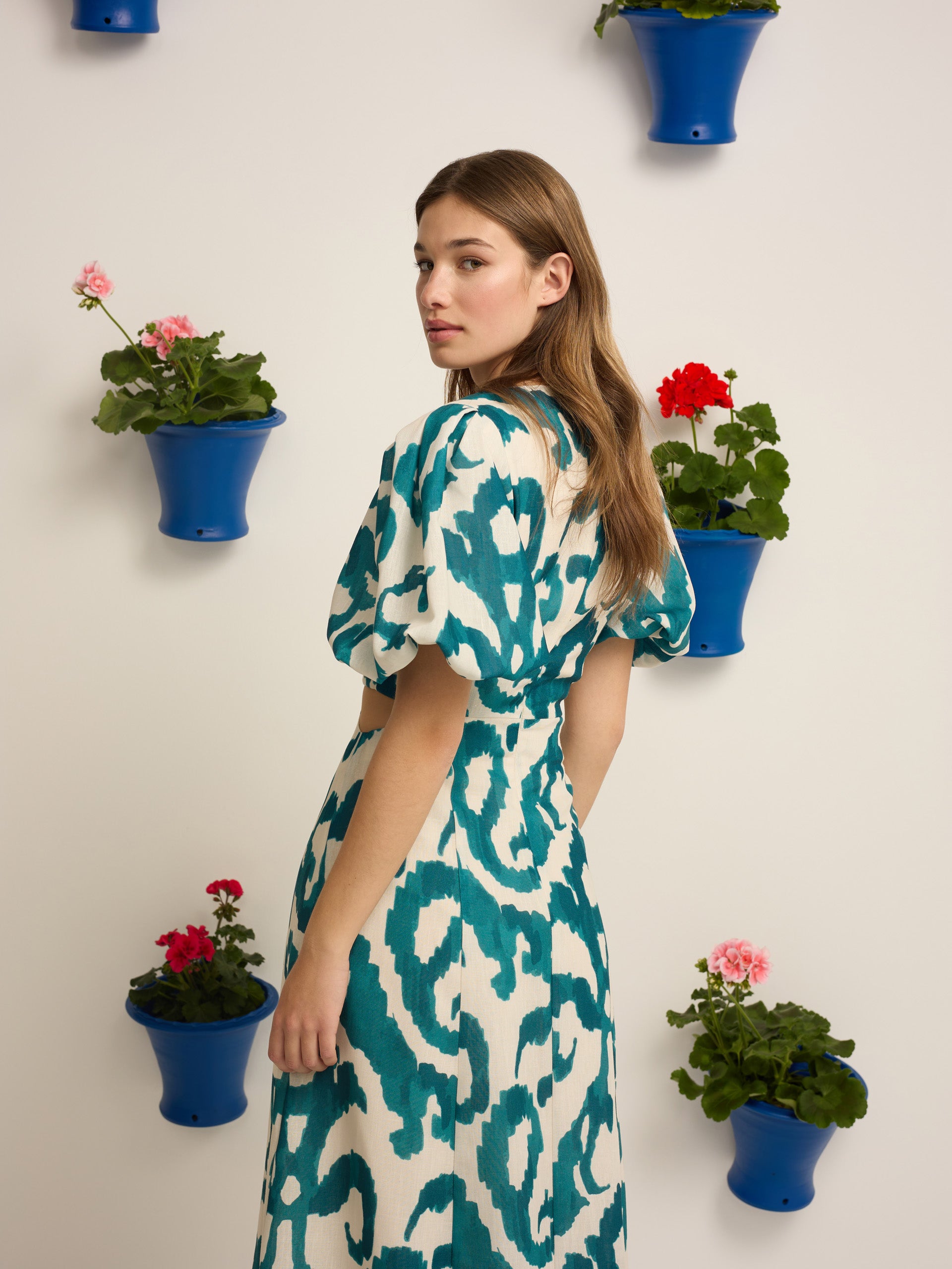 Vestido event collection cut out estampado verde