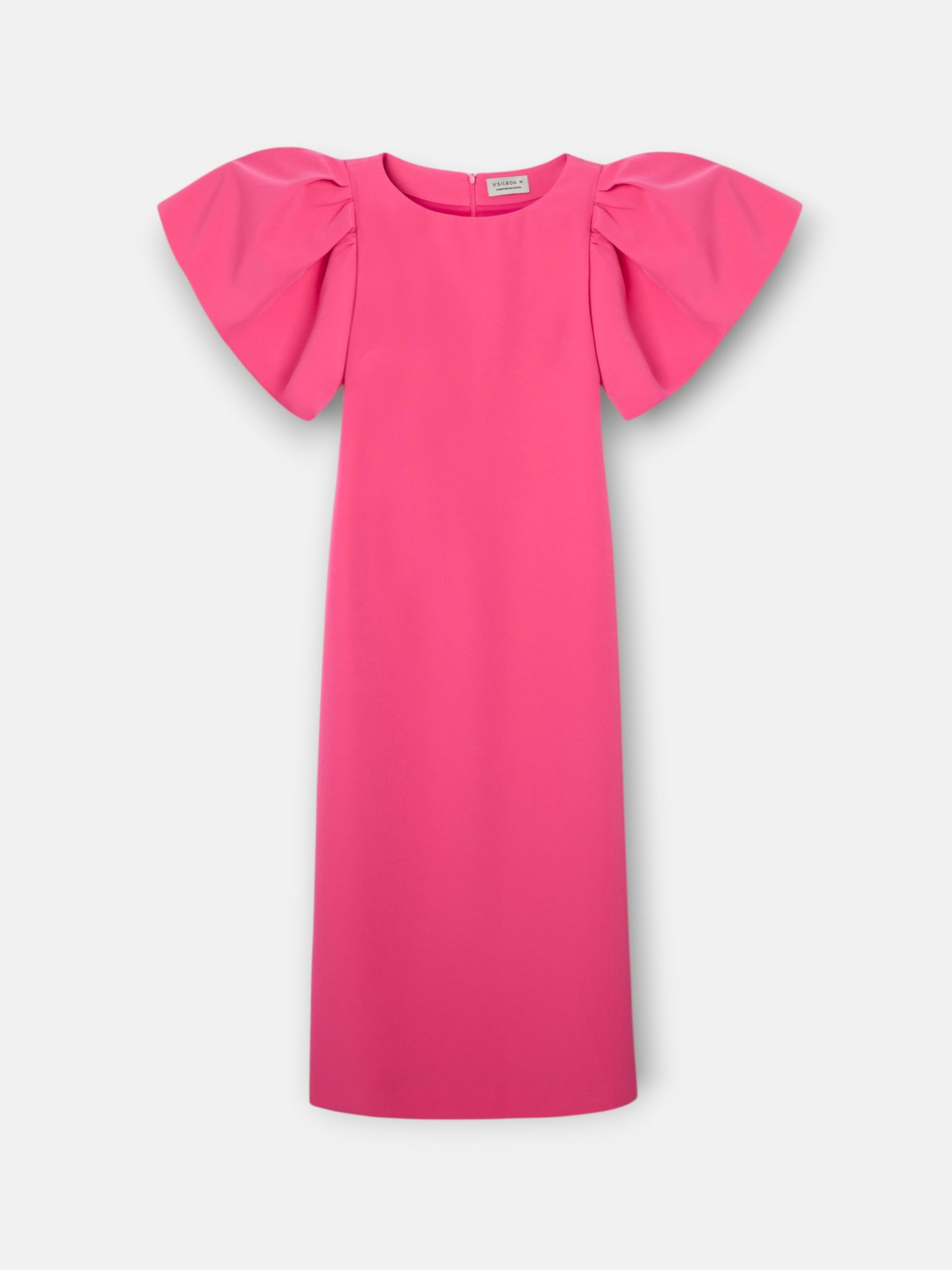 Vestido event collection midi manga abullonada rosa