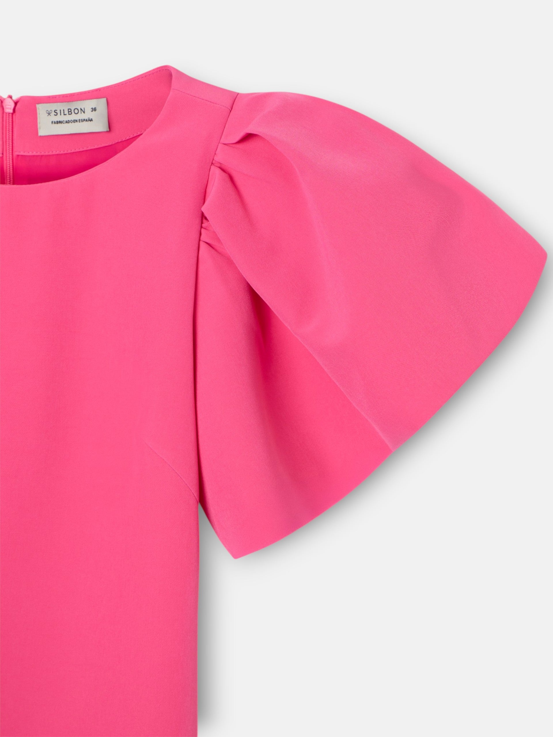Vestido event collection midi manga abullonada rosa