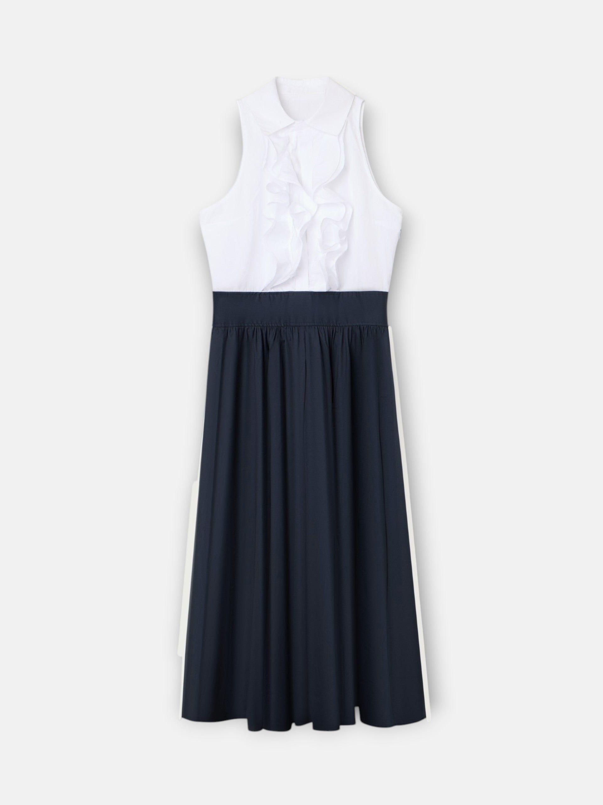 Vestido camisero único azul-marinho e branco