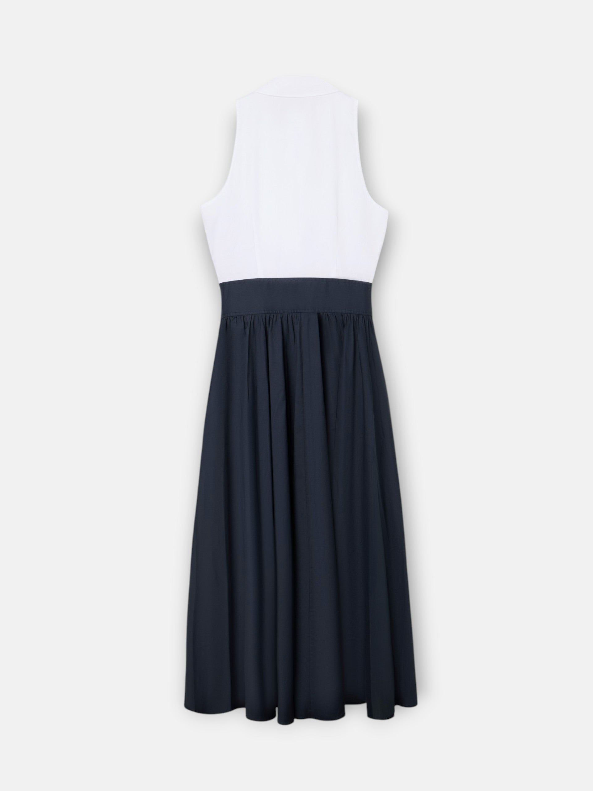 Vestido camisero único azul-marinho e branco