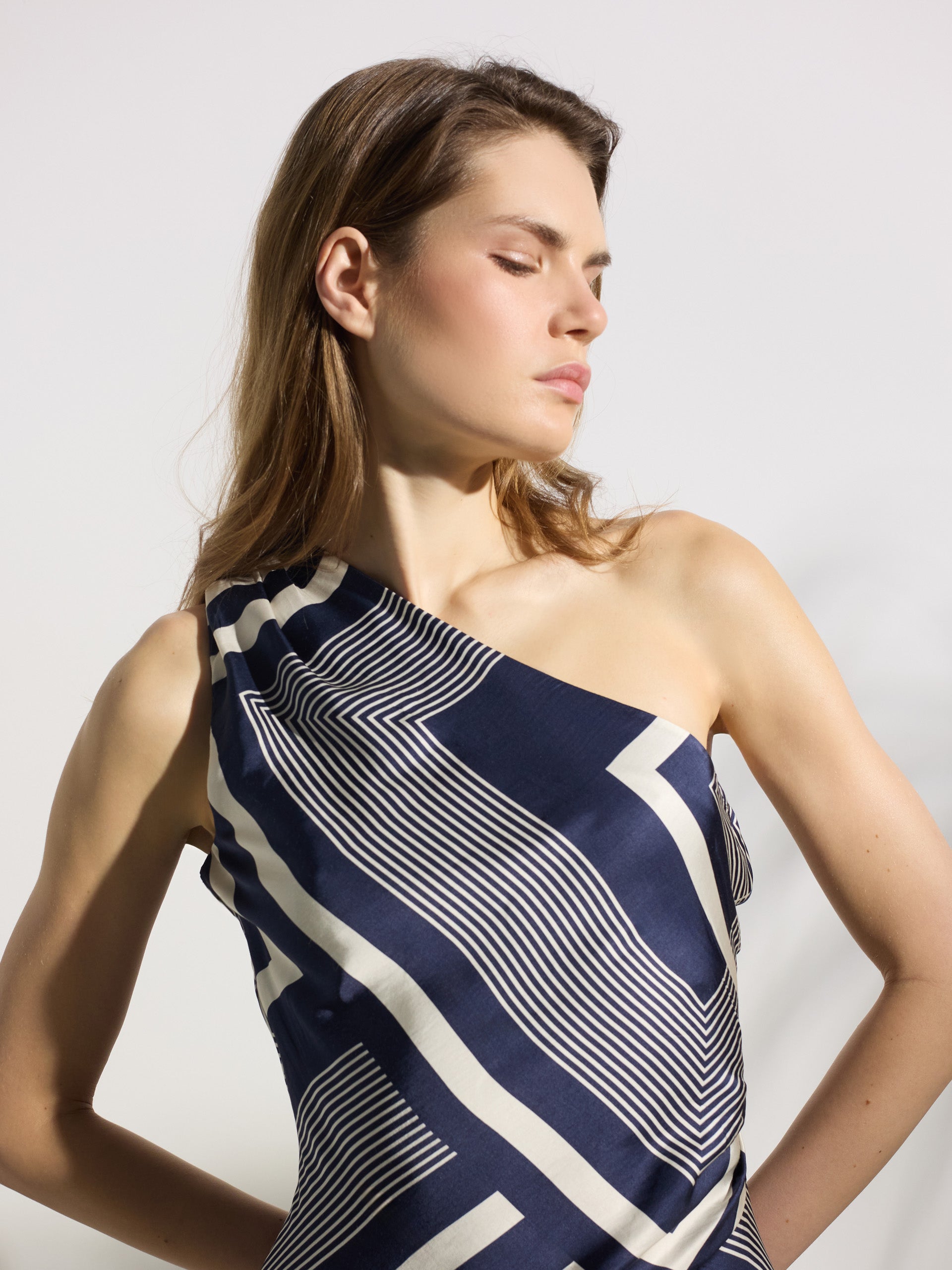 Unique asymmetric blue printed midi dress