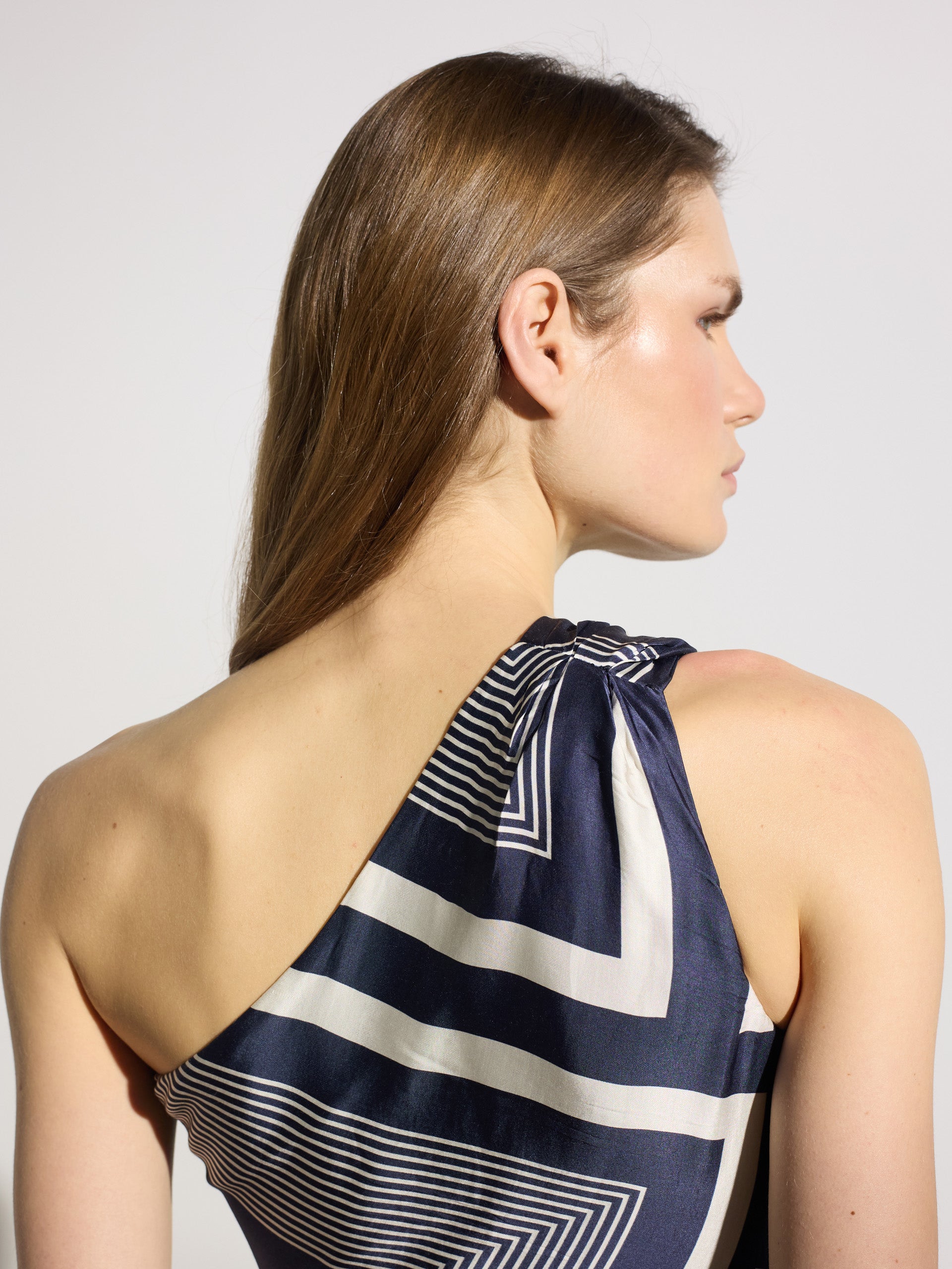Unique asymmetric blue printed midi dress