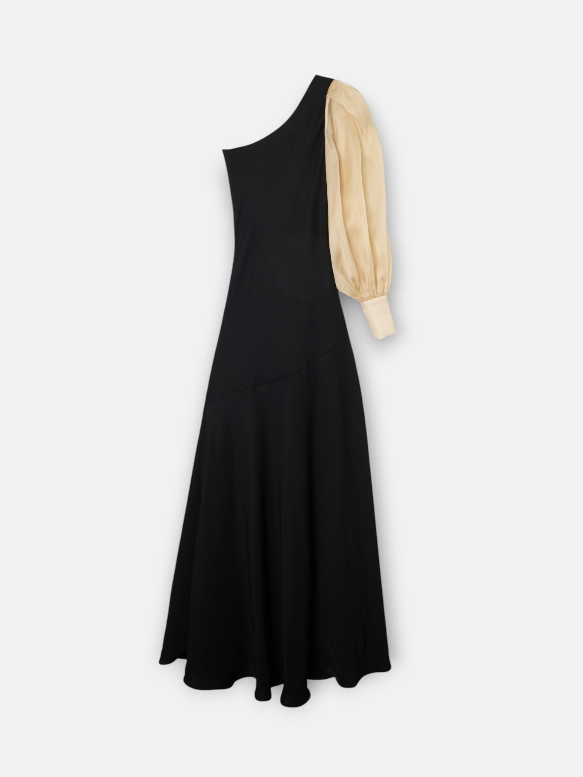 Vestido CaprilexSilbon manga asimétrica organza
