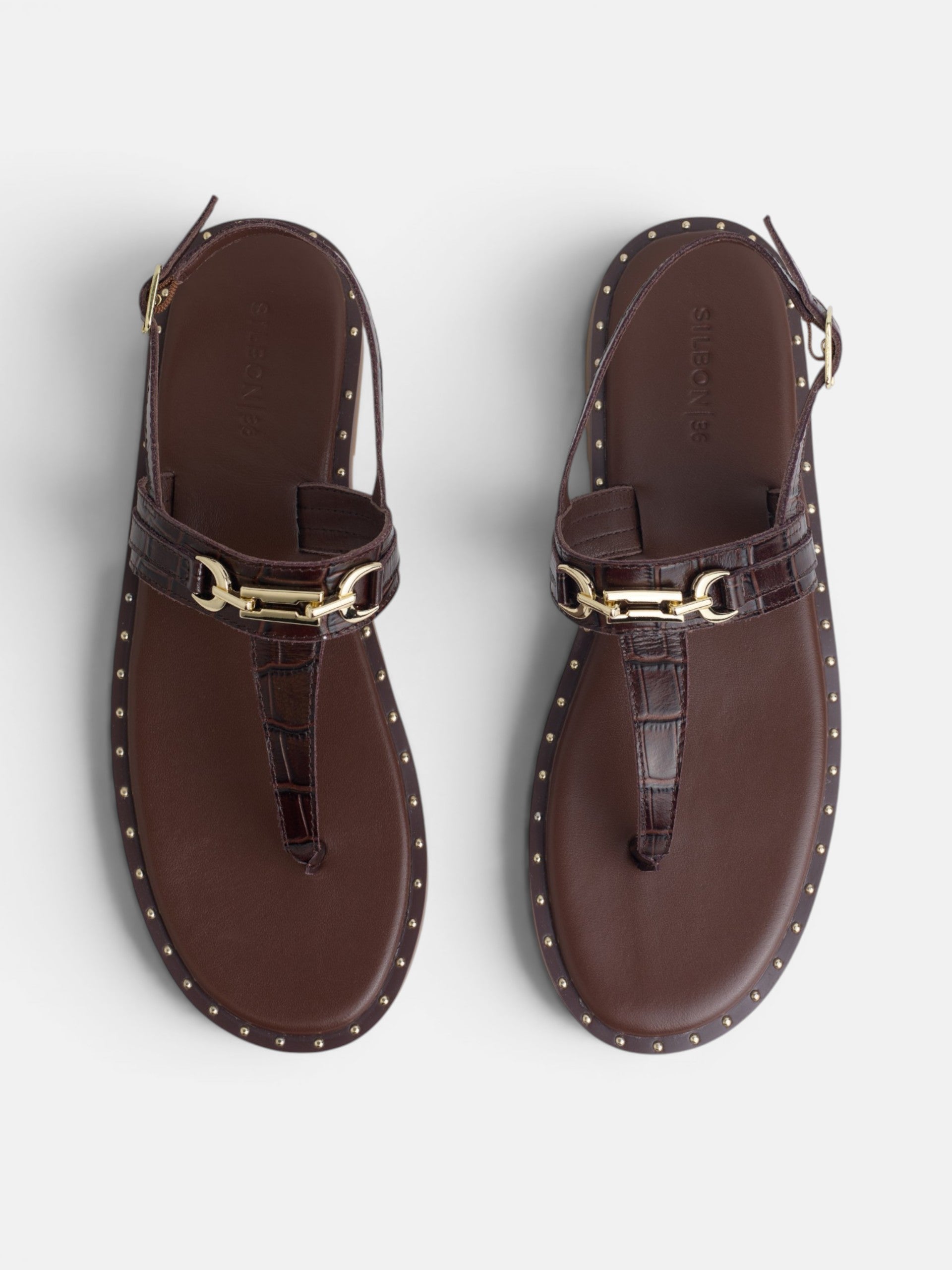 Brown sandal with metallic applique