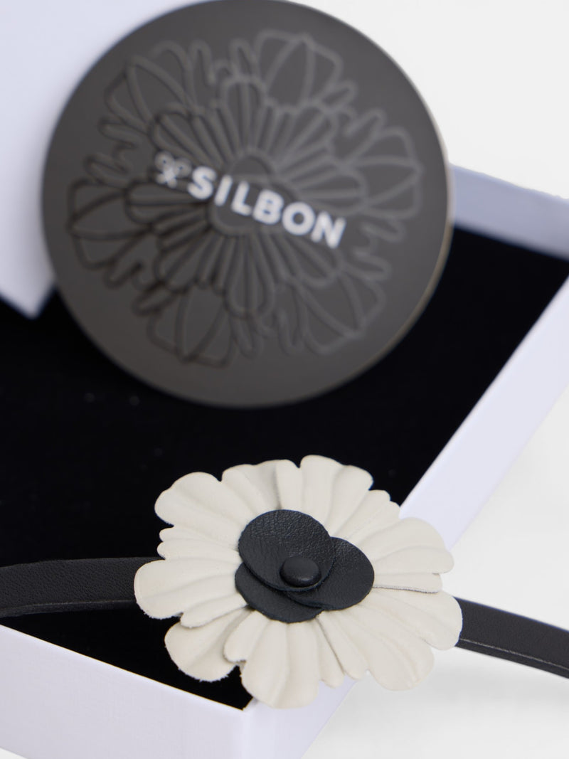 Bracelet soirée fleur cuir bicolore