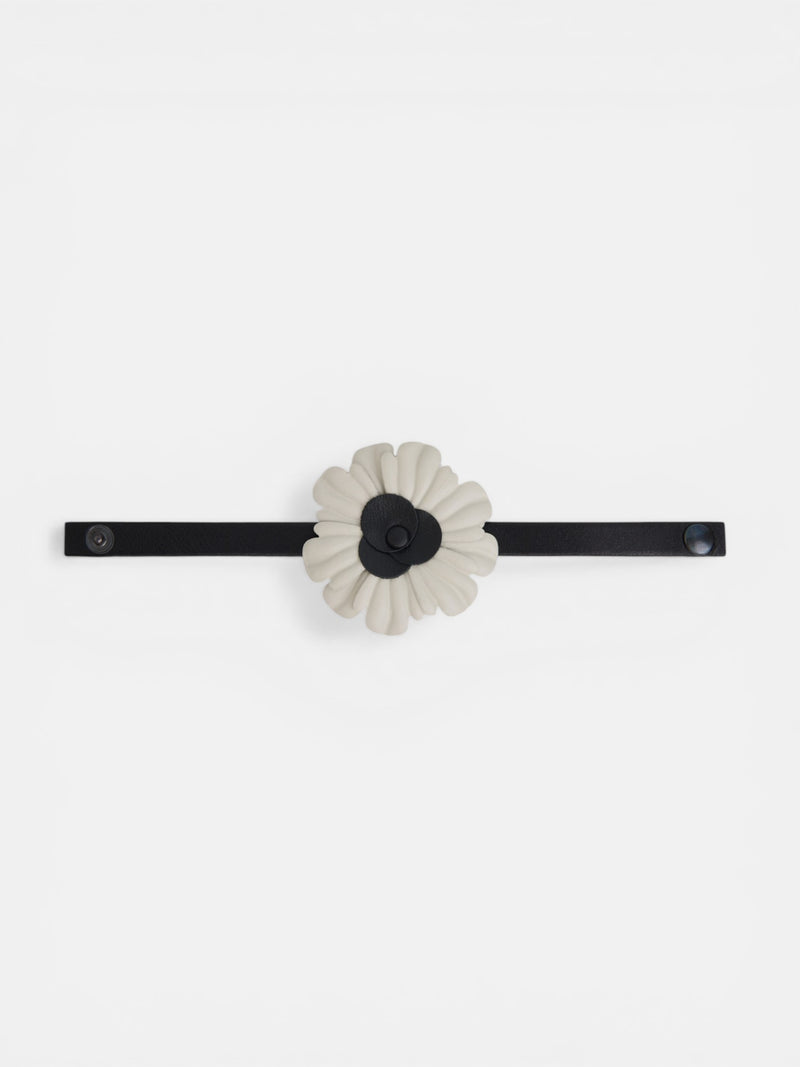 Bracelet soirée fleur cuir bicolore