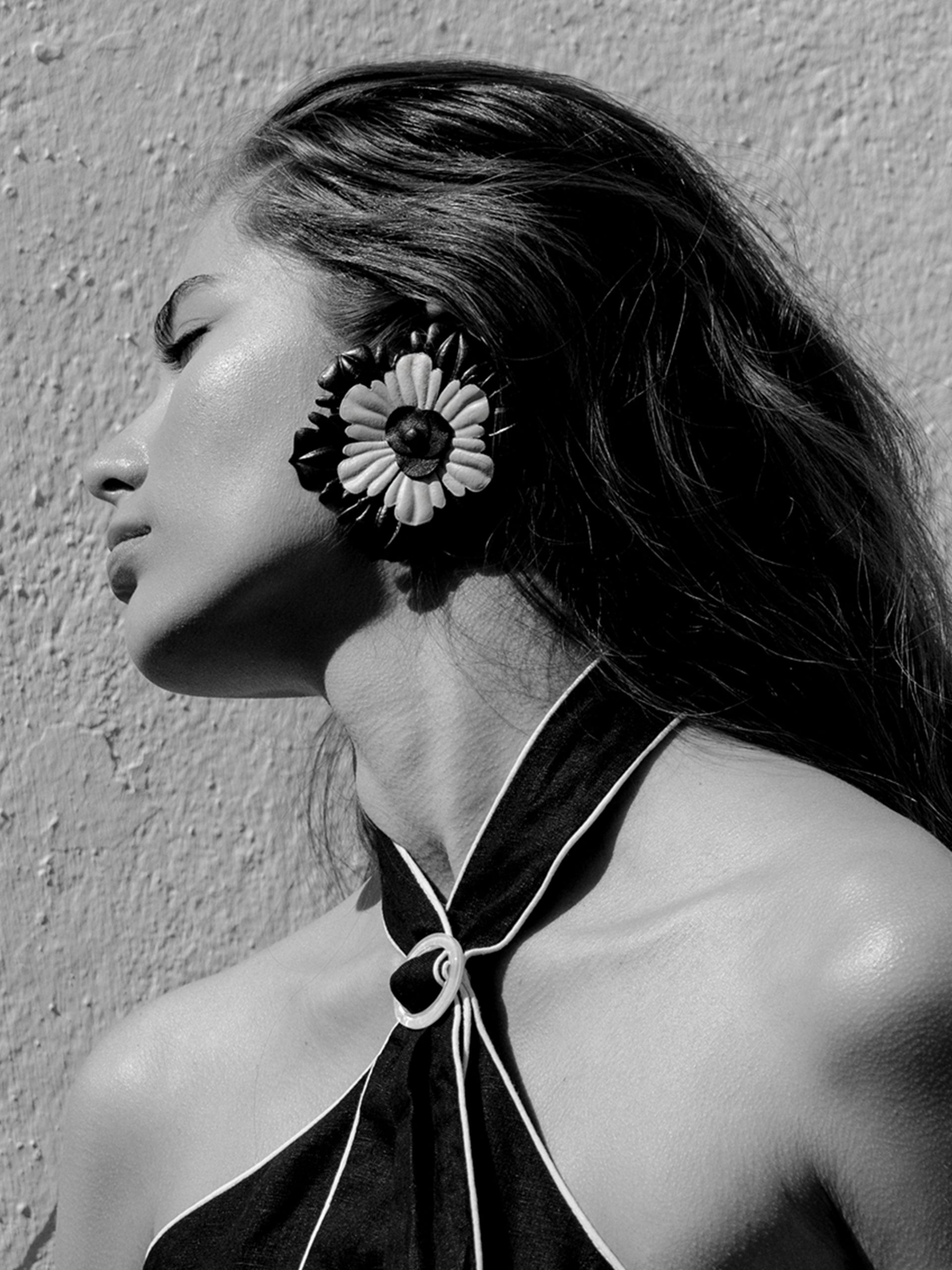 Bicolor napa flower evening earrings