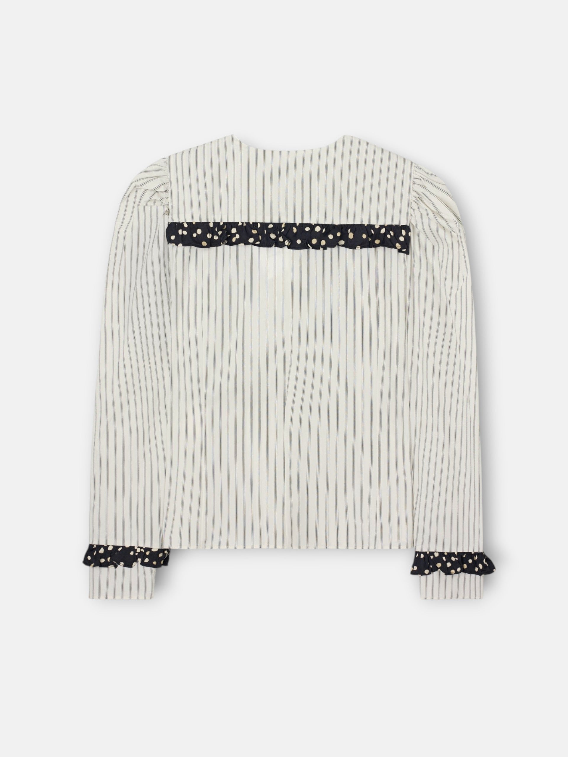 Camisa estampada combinada de riscas e bolinhas branca