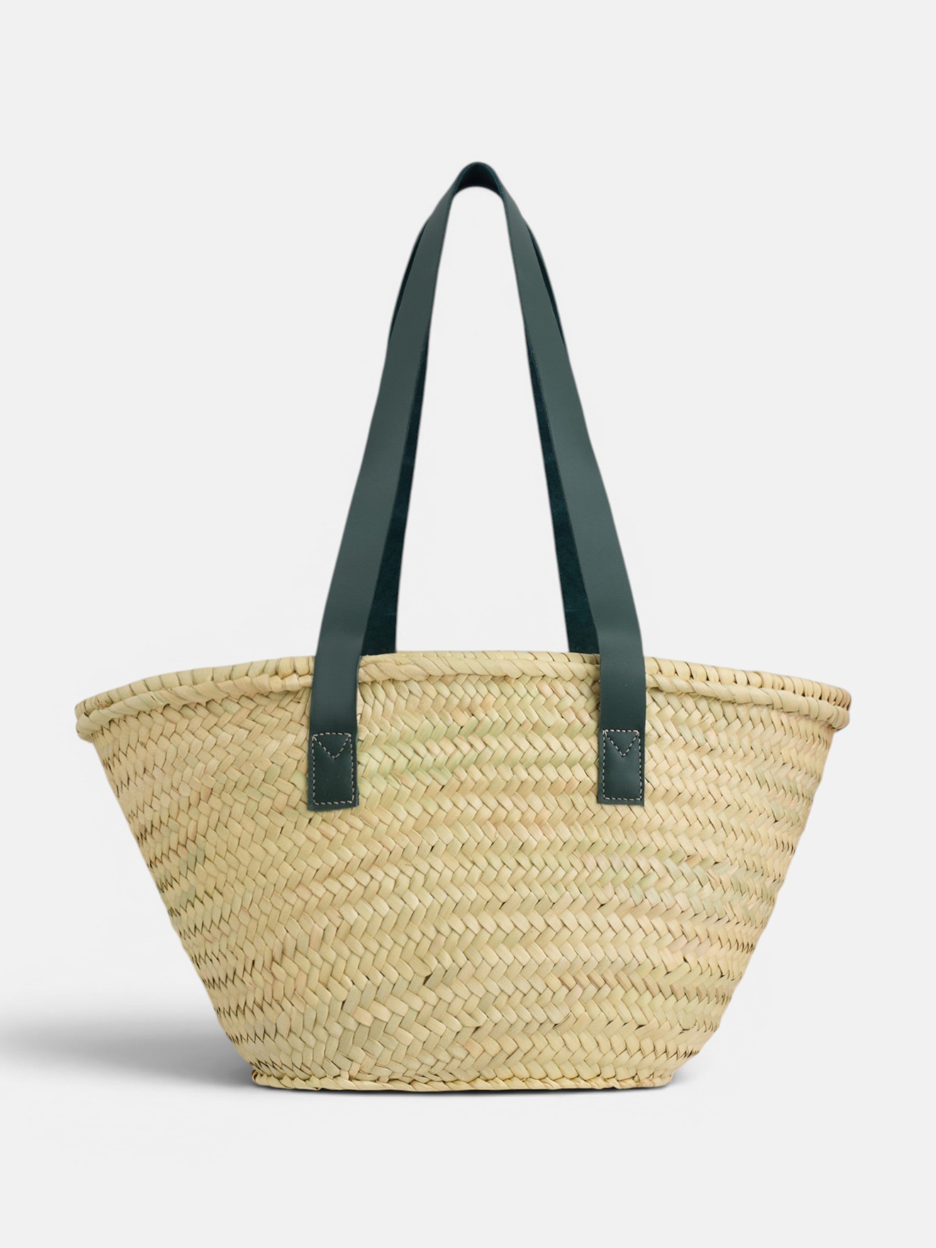 Cesto com bolso em pele laranja e verde