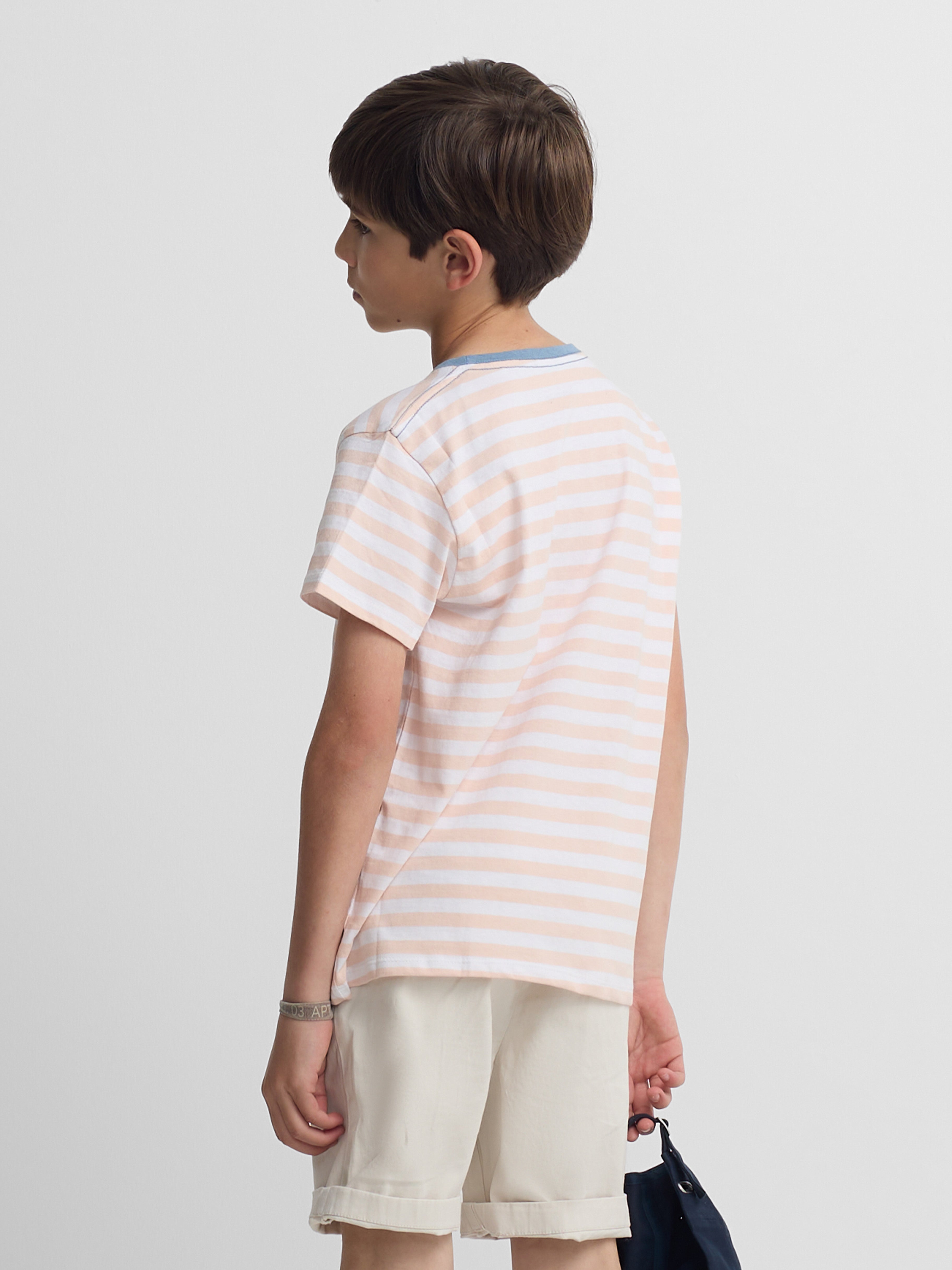 Kids' T-shirt with fine coral stripe trim